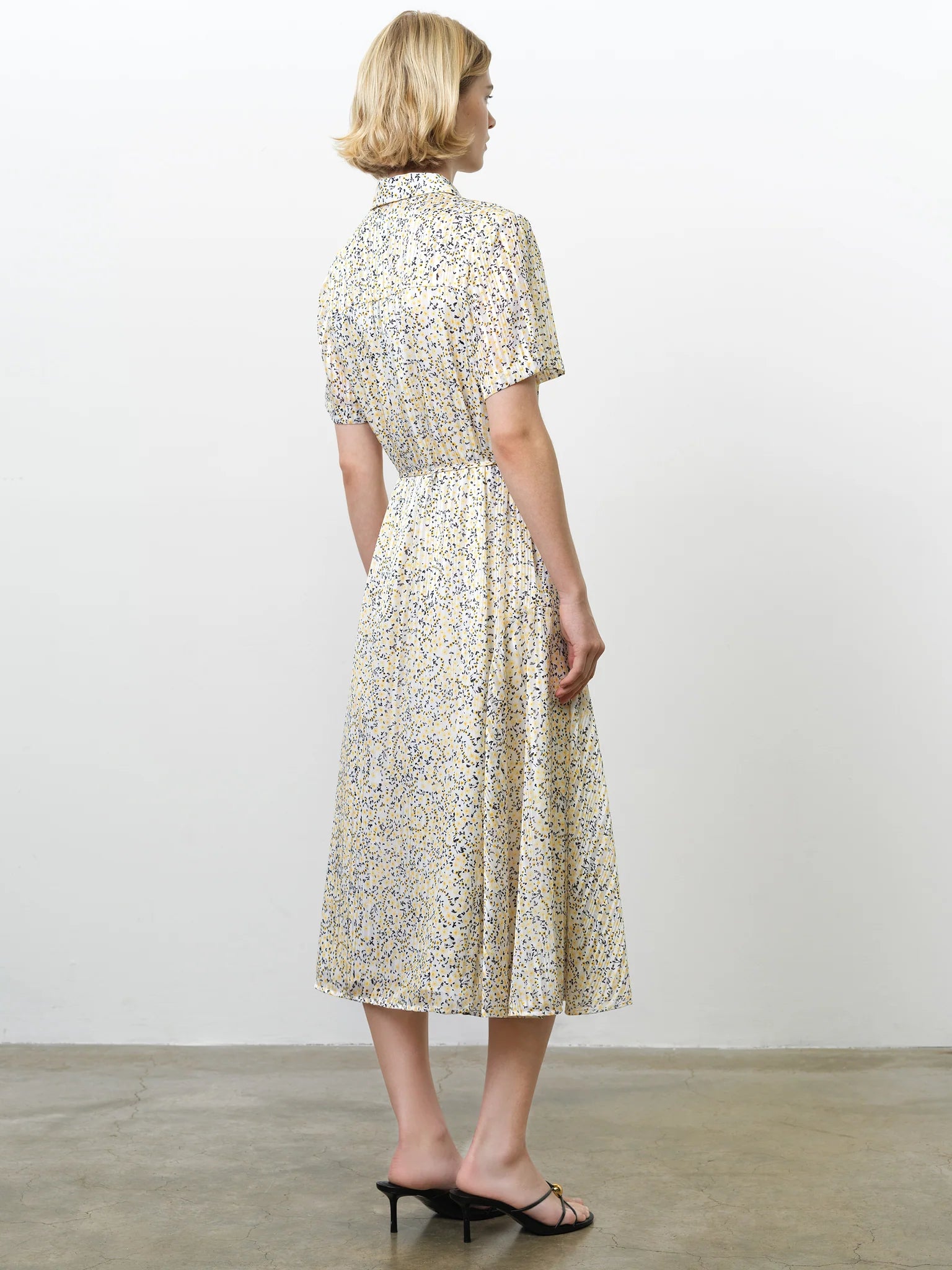 French Connection Bonnie Julia Satin Shirt Dress White Yellow Multi