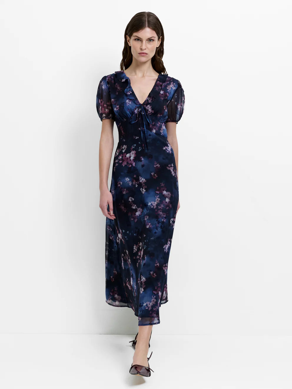 French Connection Clara Emina Midi Smock Dress Navy Multi