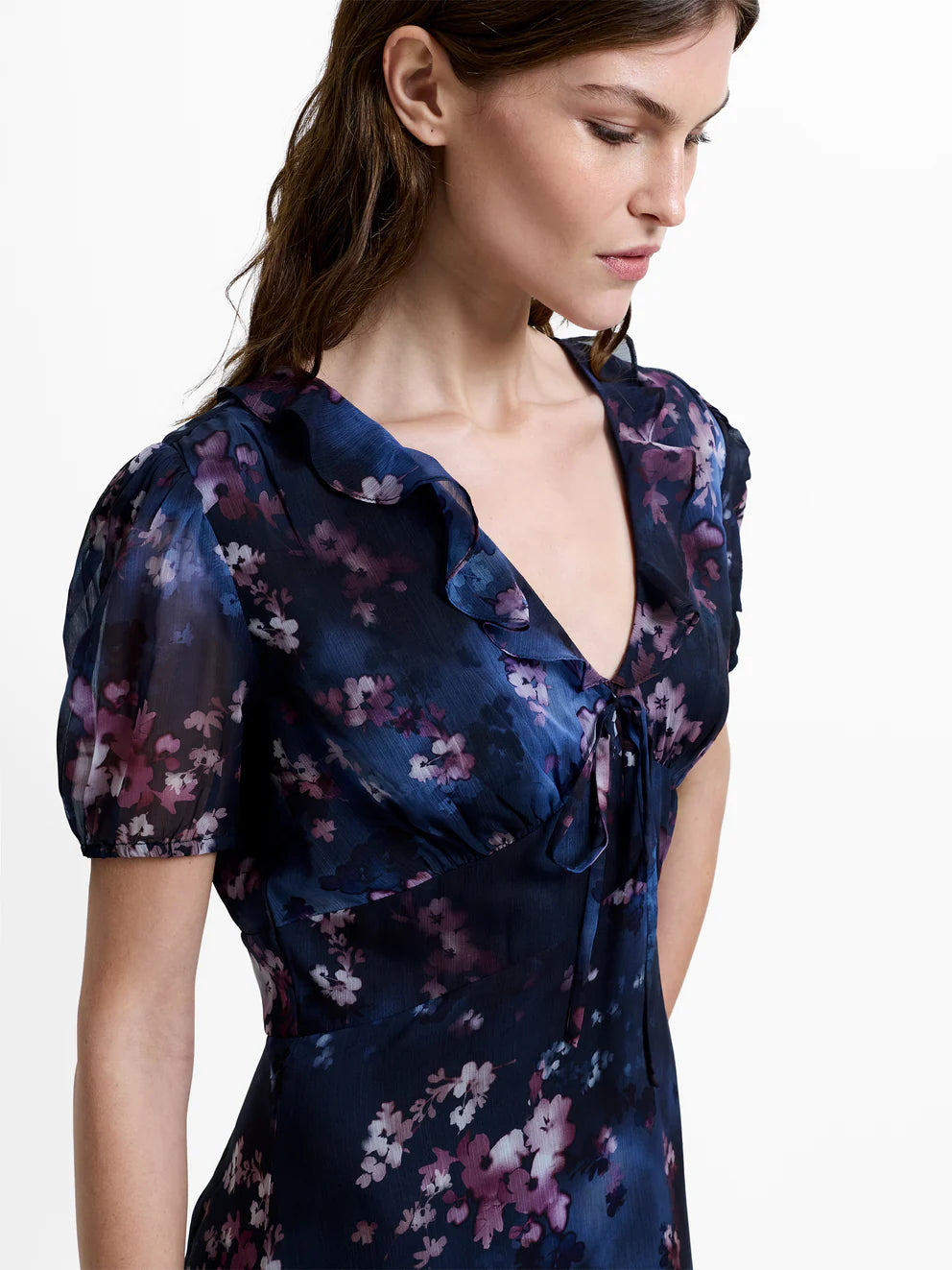 French Connection Clara Emina Midi Smock Dress Navy Multi