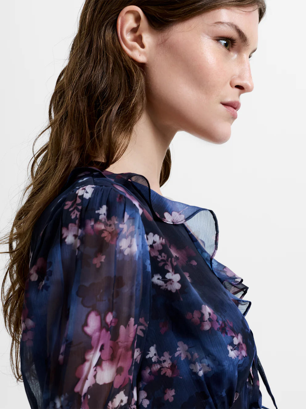 French Connection Clara Emina Midi Smock Dress Navy Multi