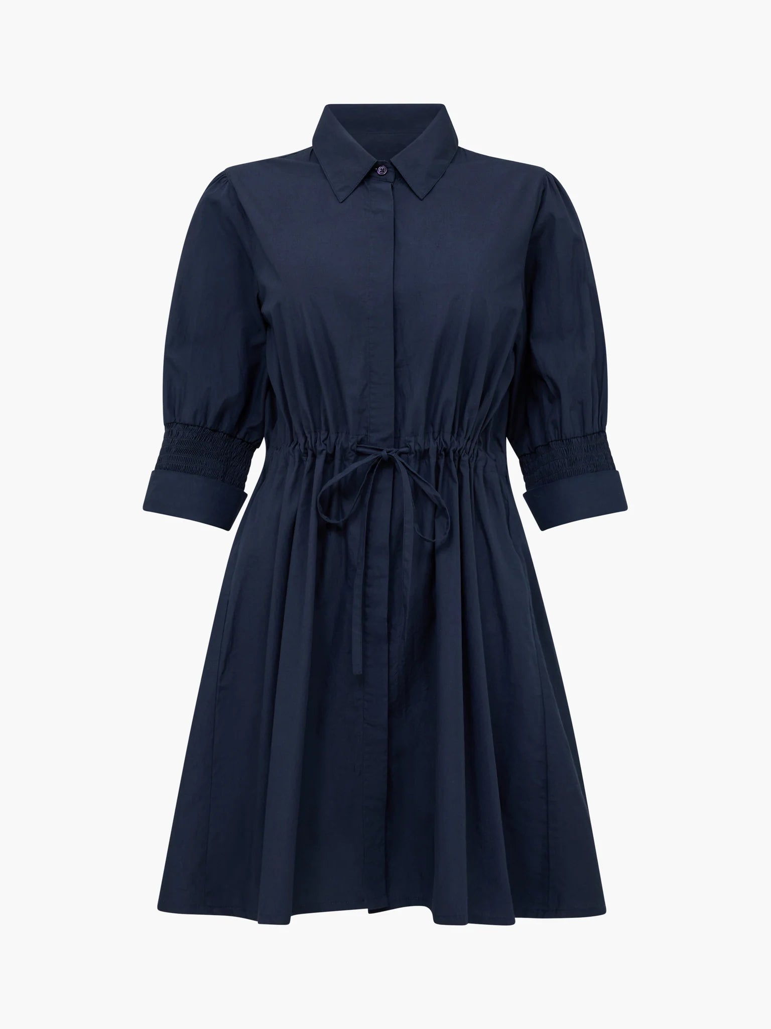 French Connection Cambria Cotton Cinched Waist Dress Navy