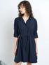 French Connection Cambria Cotton Cinched Waist Dress Navy