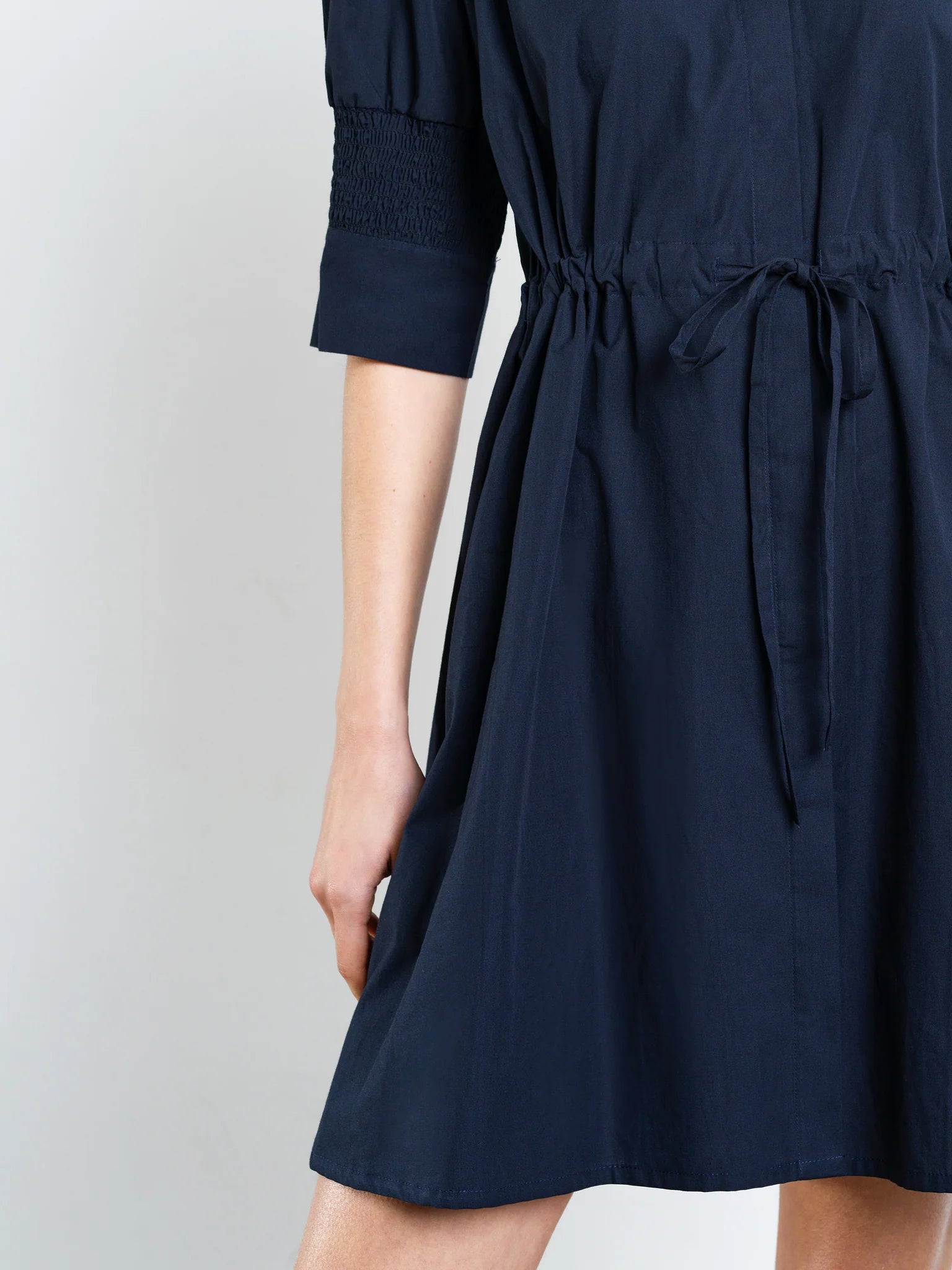 French Connection Cambria Cotton Cinched Waist Dress Navy