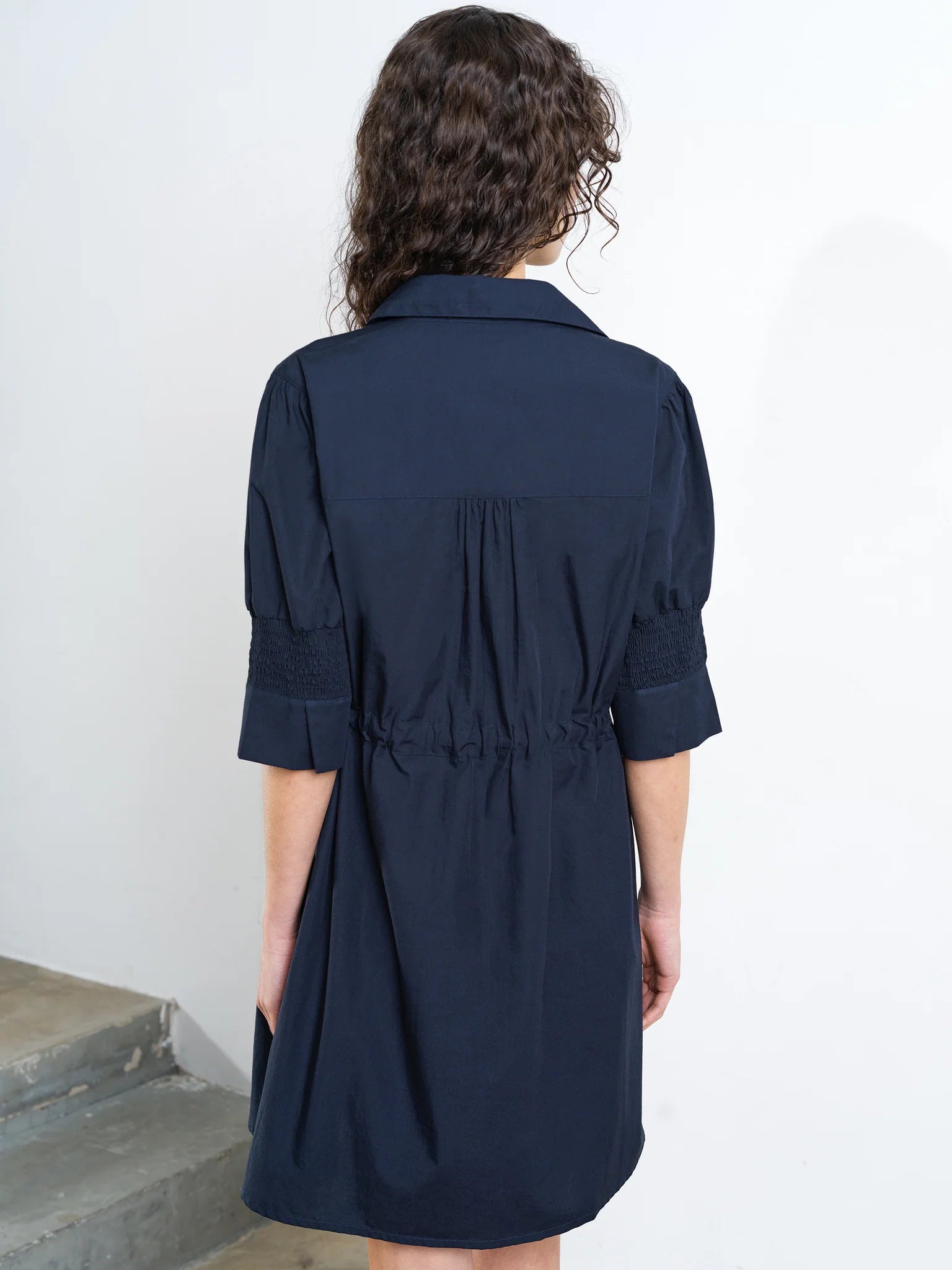 French Connection Cambria Cotton Cinched Waist Dress Navy