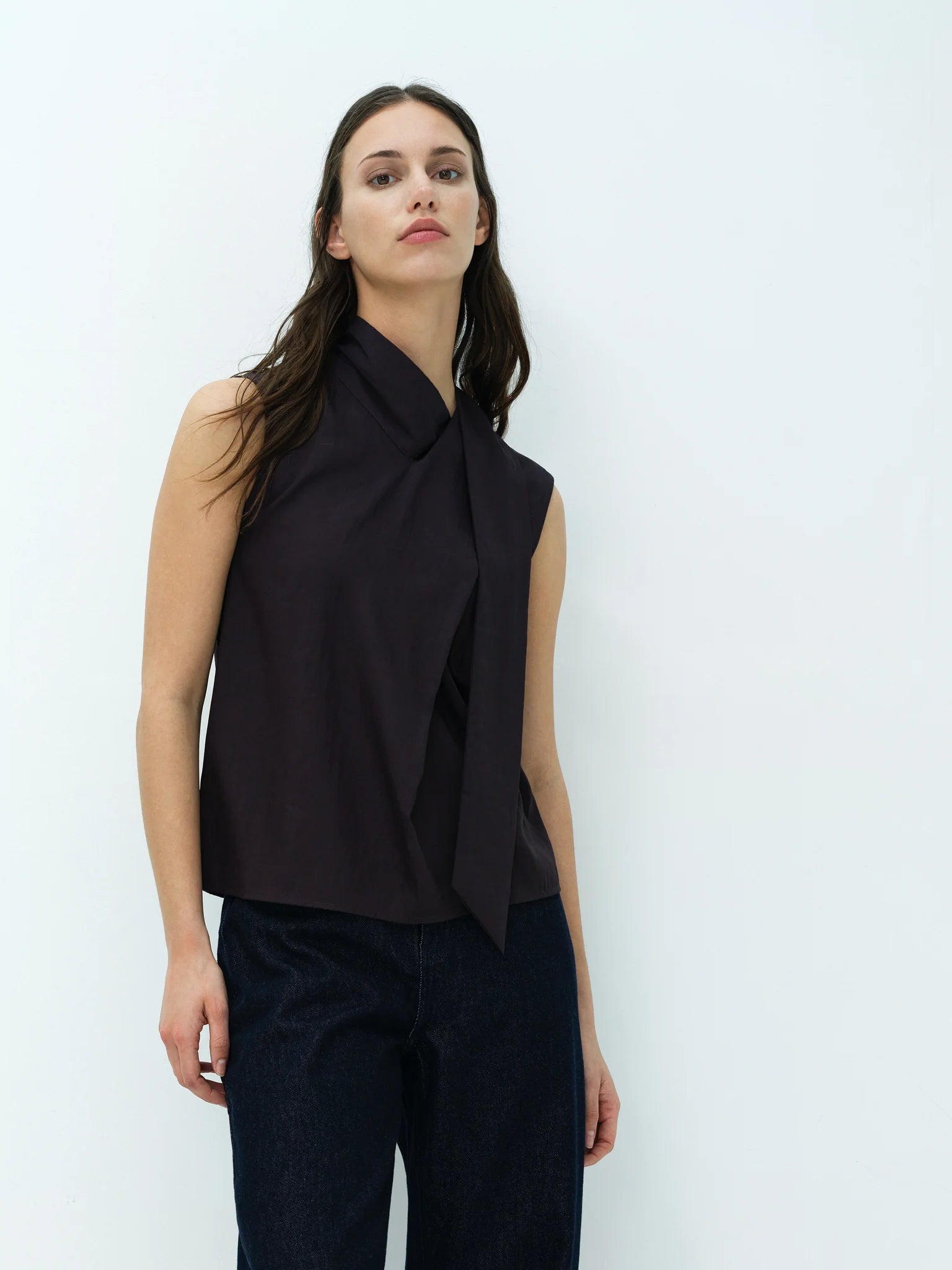 French Connection Leela Scarf Top Mocha Brown