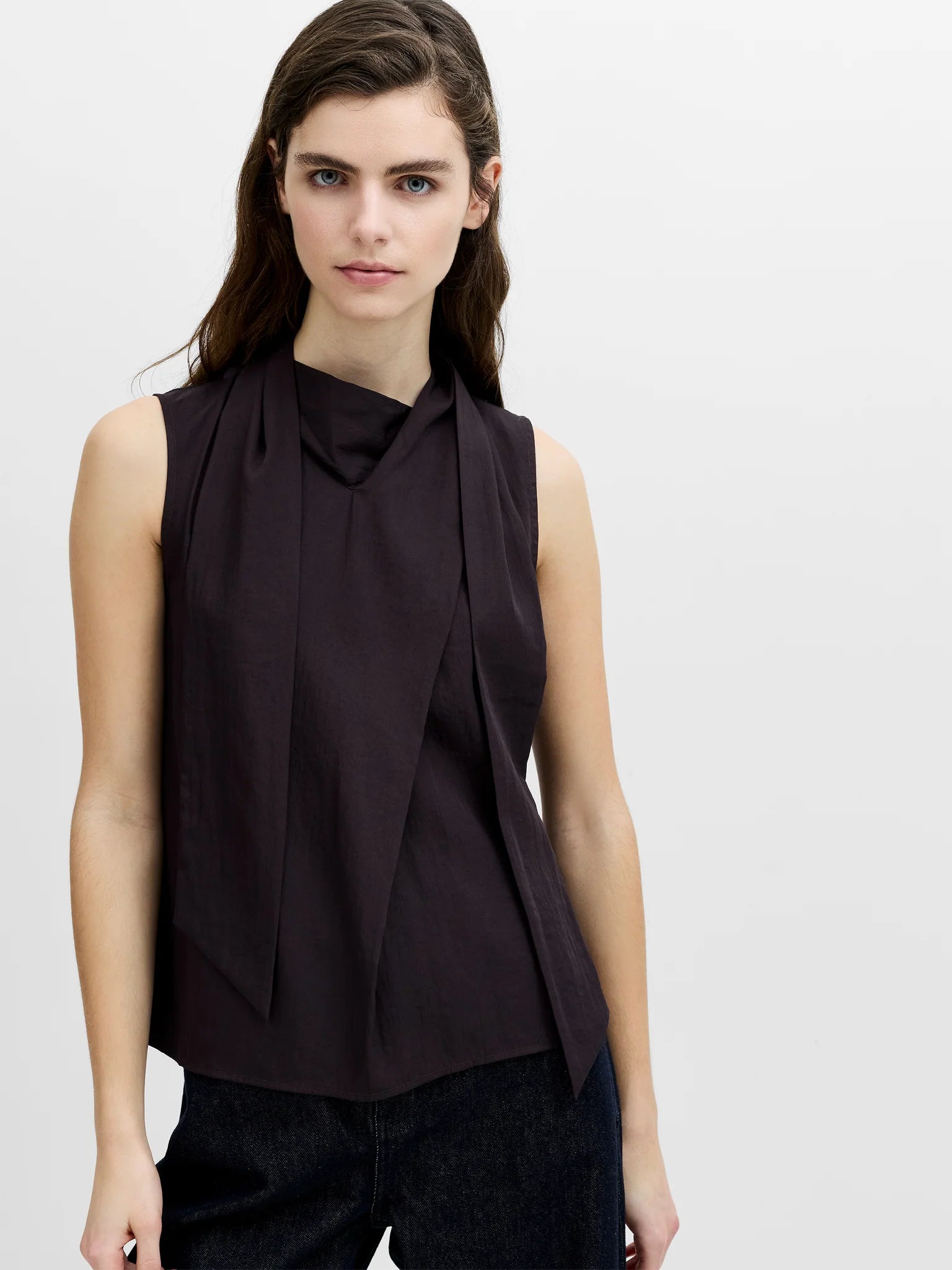French Connection Leela Scarf Top Mocha Brown