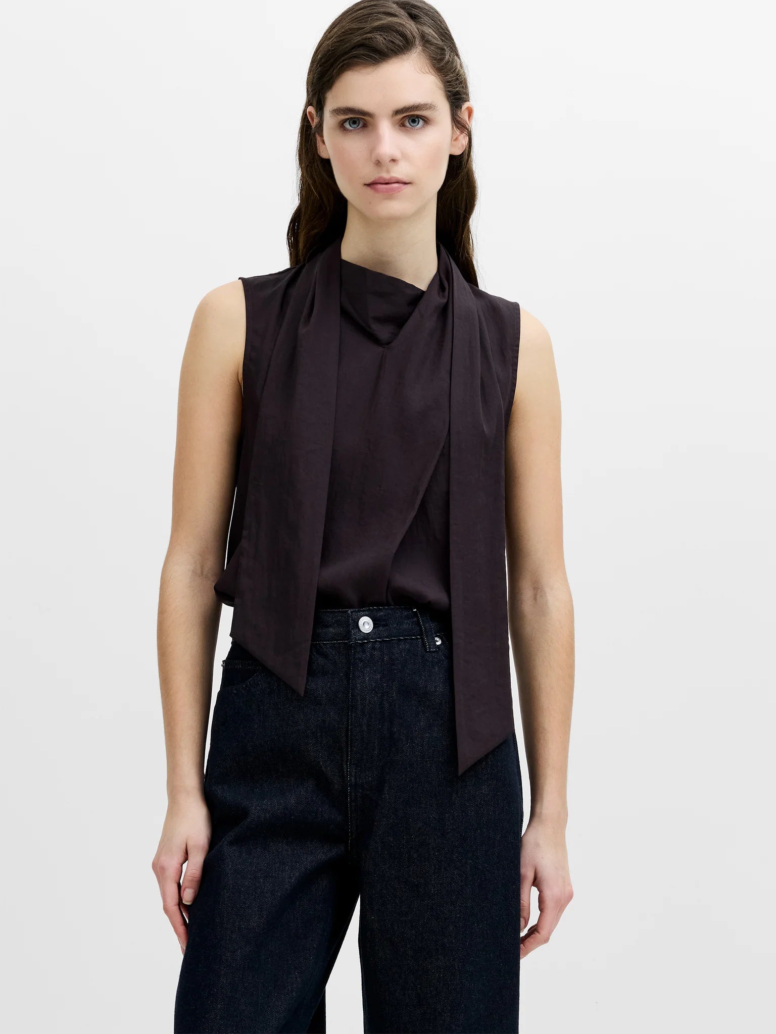 French Connection Leela Scarf Top Mocha Brown