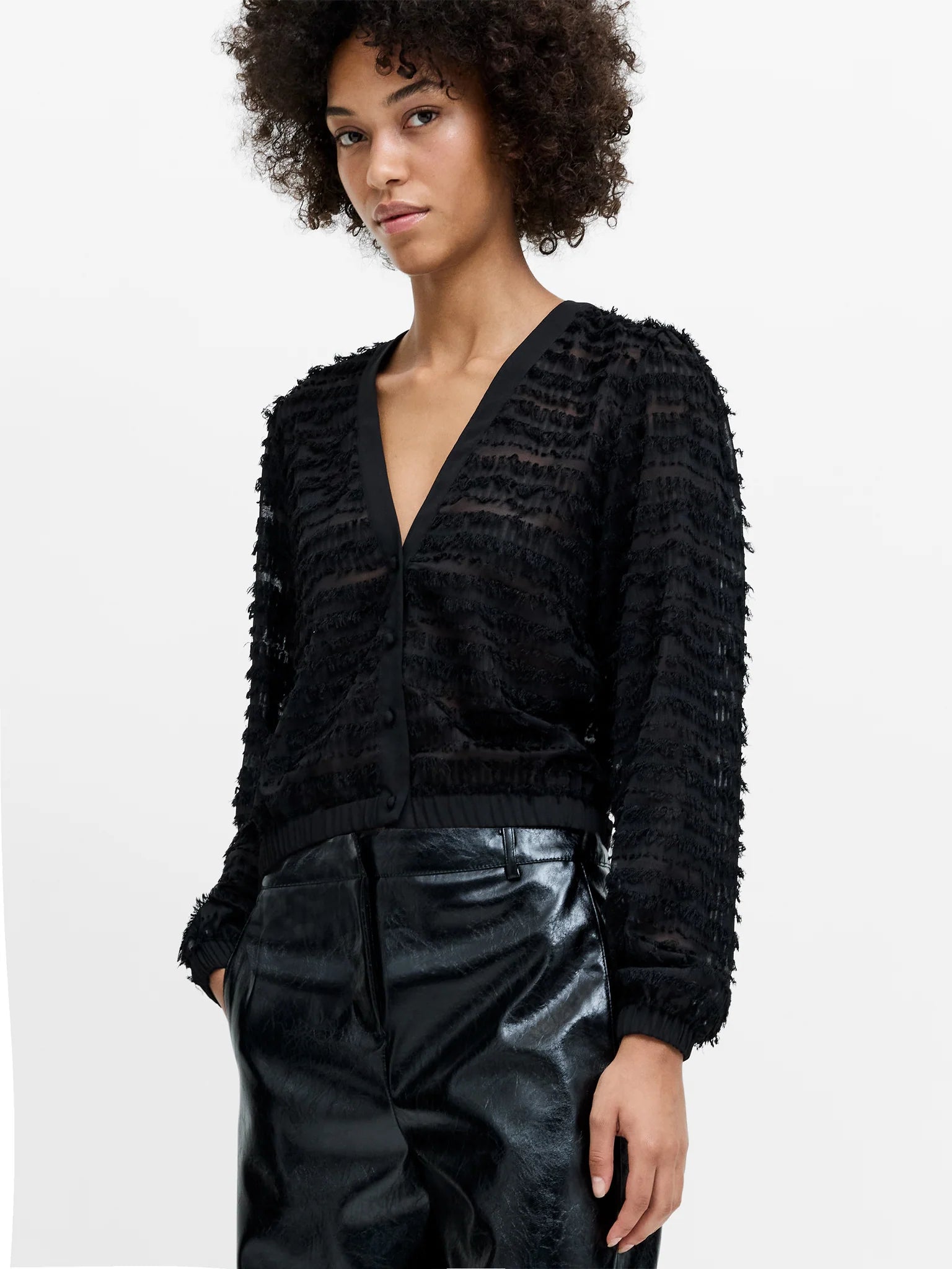 French Connection Alana Texured Chiffon Blouse Black
