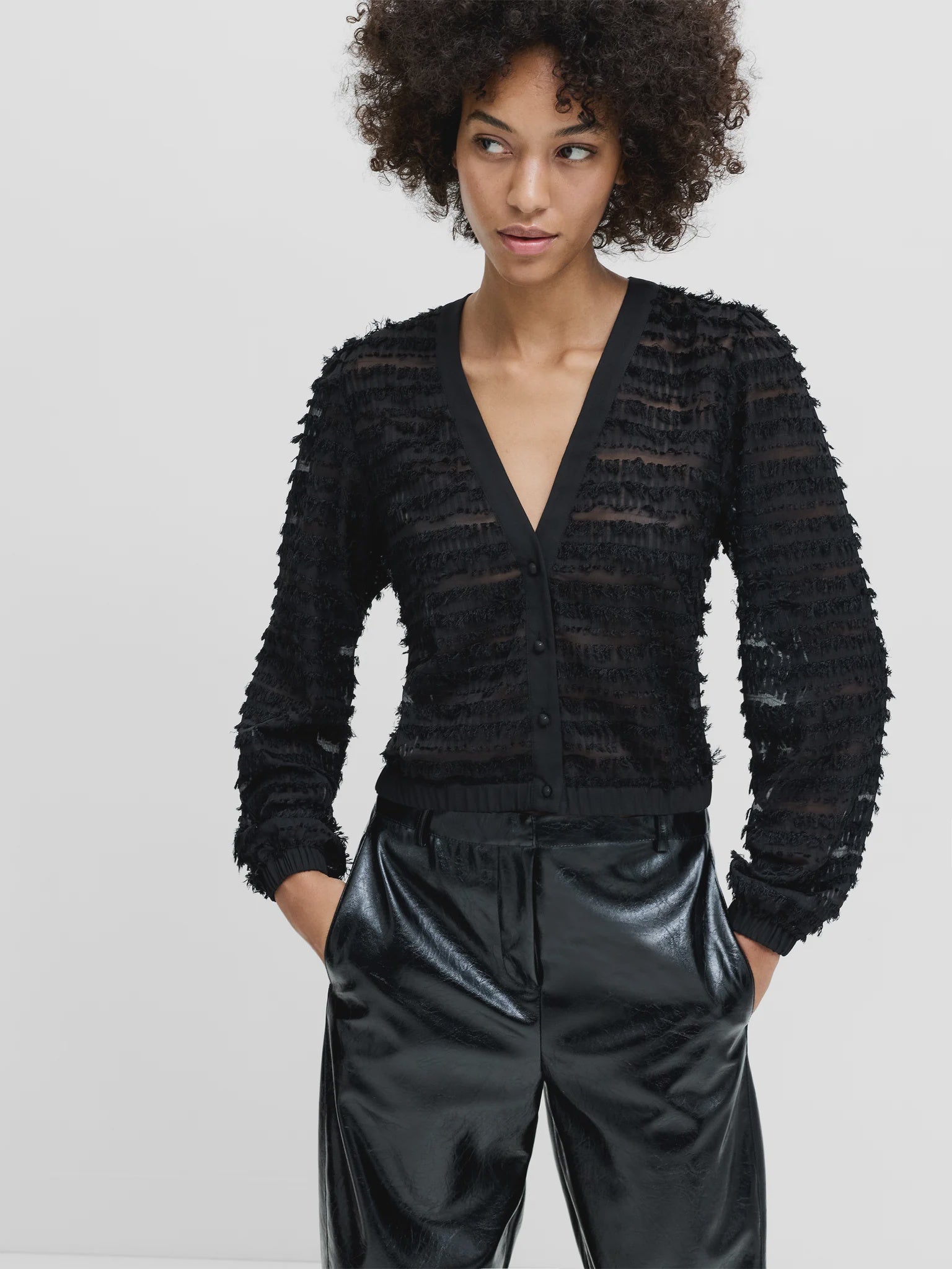 French Connection Alana Texured Chiffon Blouse Black