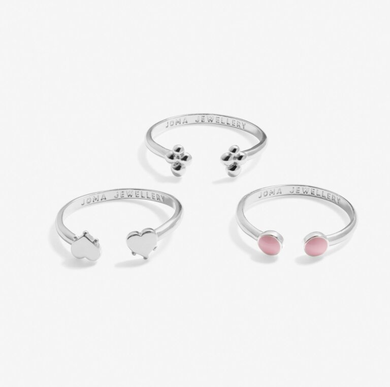 Joma A Little Stacks Of Style Pink Enamel Set Of 3 Silver Rings
