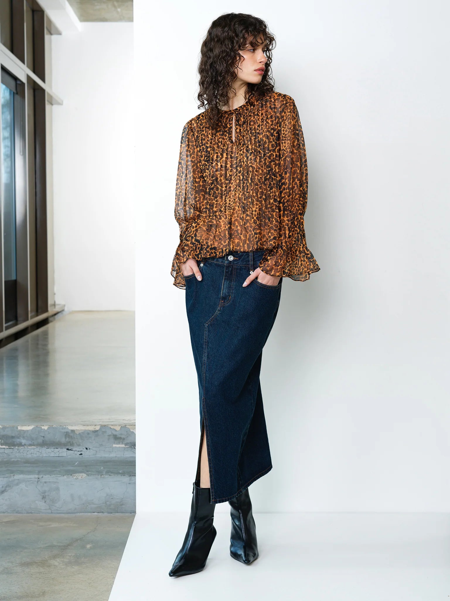 French Connection Lottie Emina Chiffon Blouse Orange Black/Multi