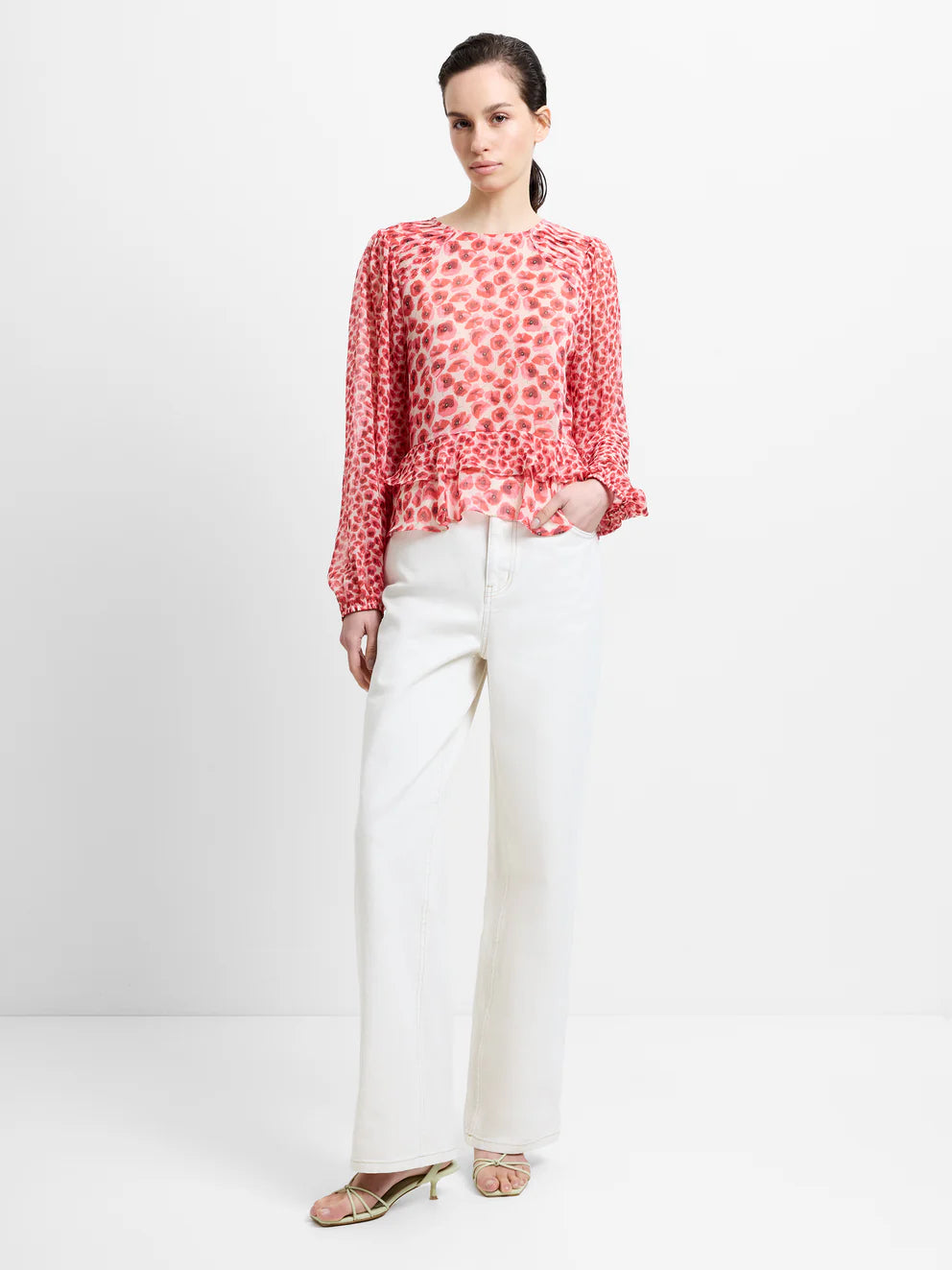 French Connection Poppy Emina Semi Sheer Top Red Multi