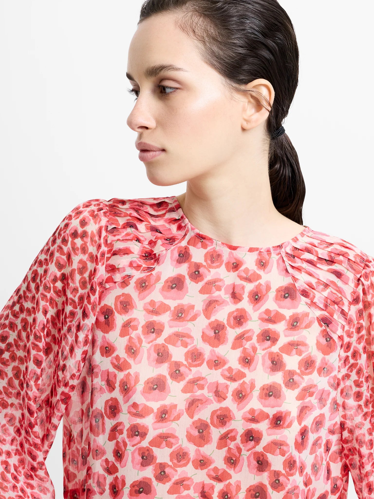 French Connection Poppy Emina Semi Sheer Top Red Multi