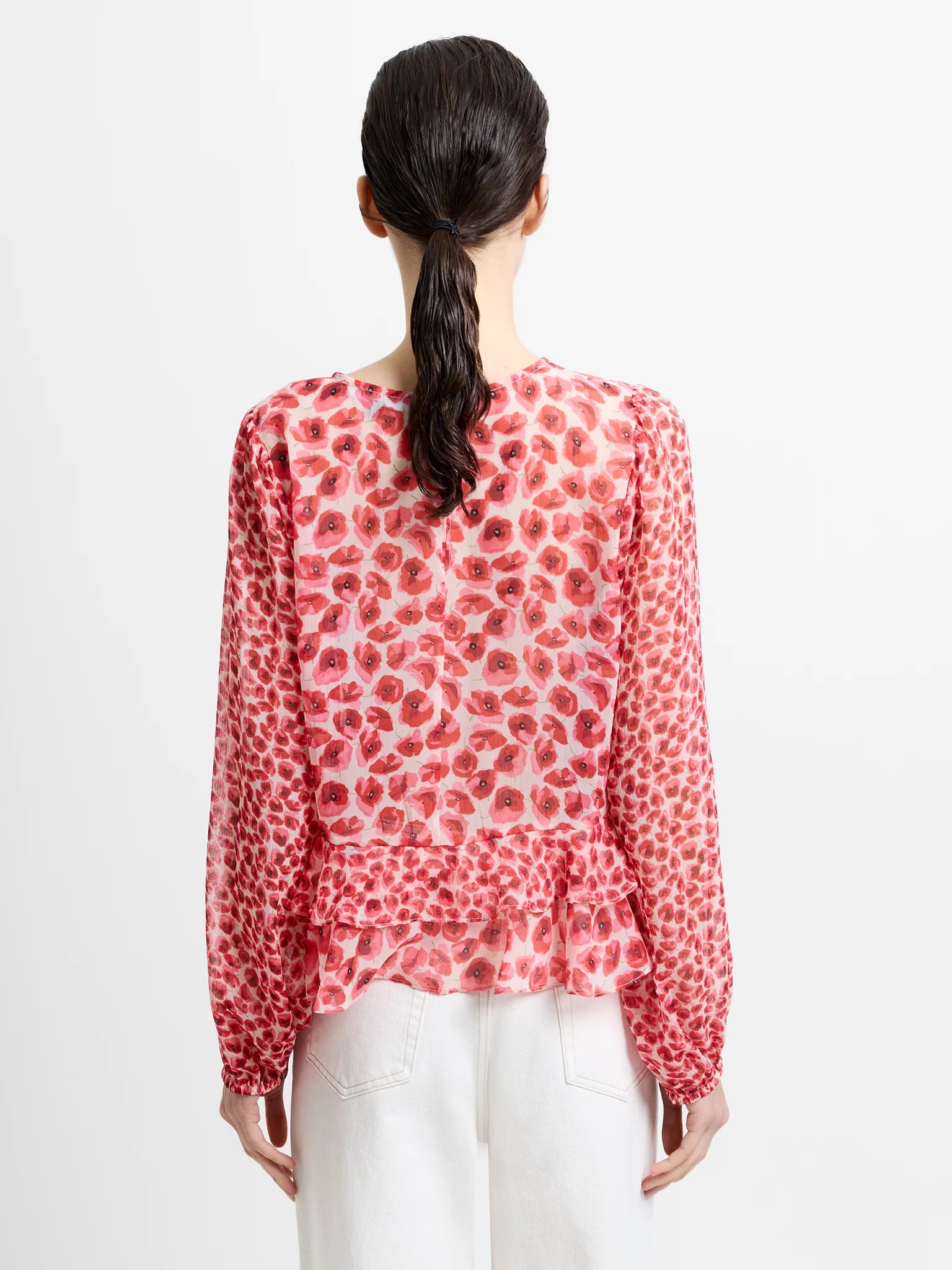 French Connection Poppy Emina Semi Sheer Top Red Multi