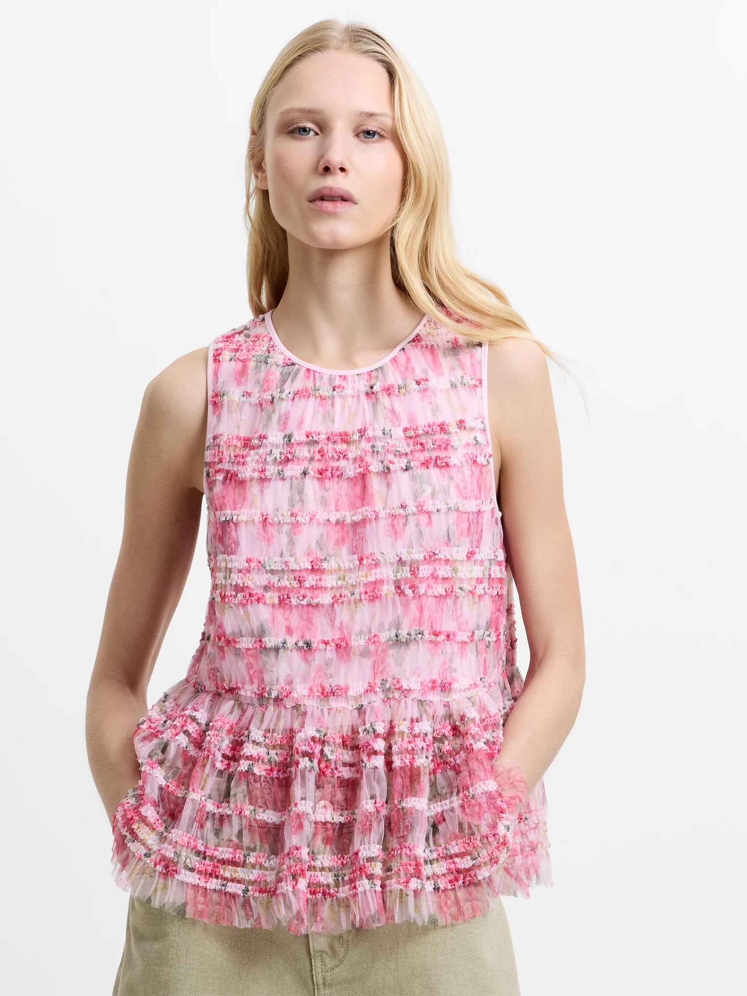 French Connection Vanessa Mesh Top Pink Multi