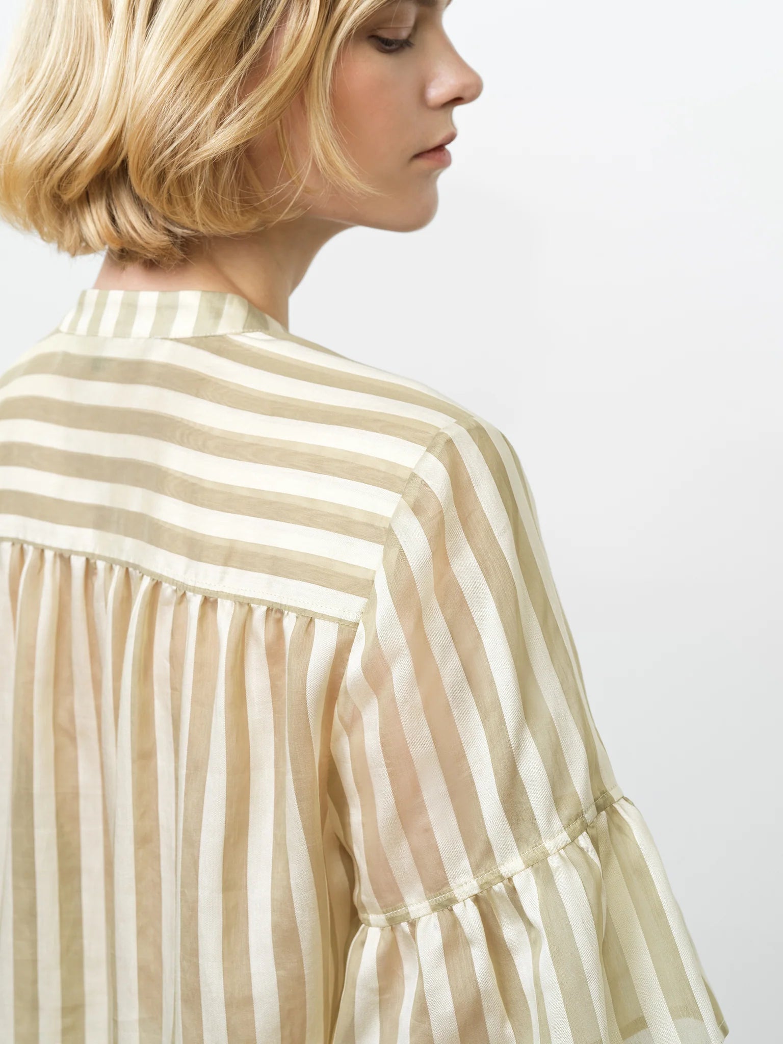 French Connection Adeline Striped Gathered Top Cream-Green