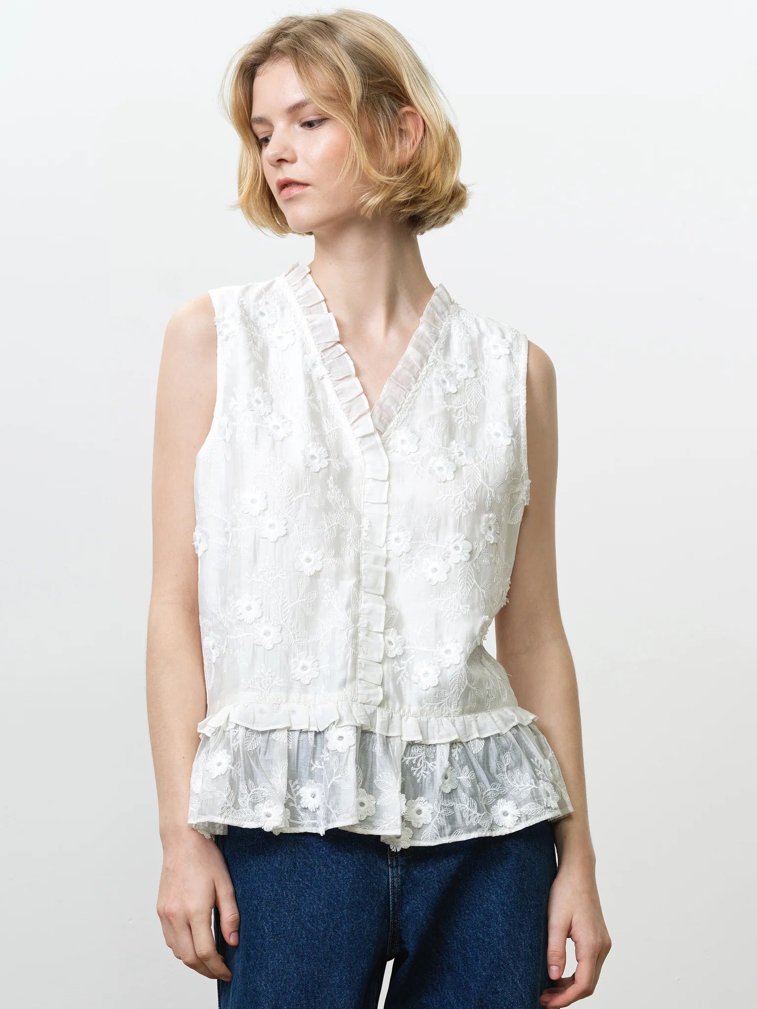 French Connection Vani Peplum Top Linen White