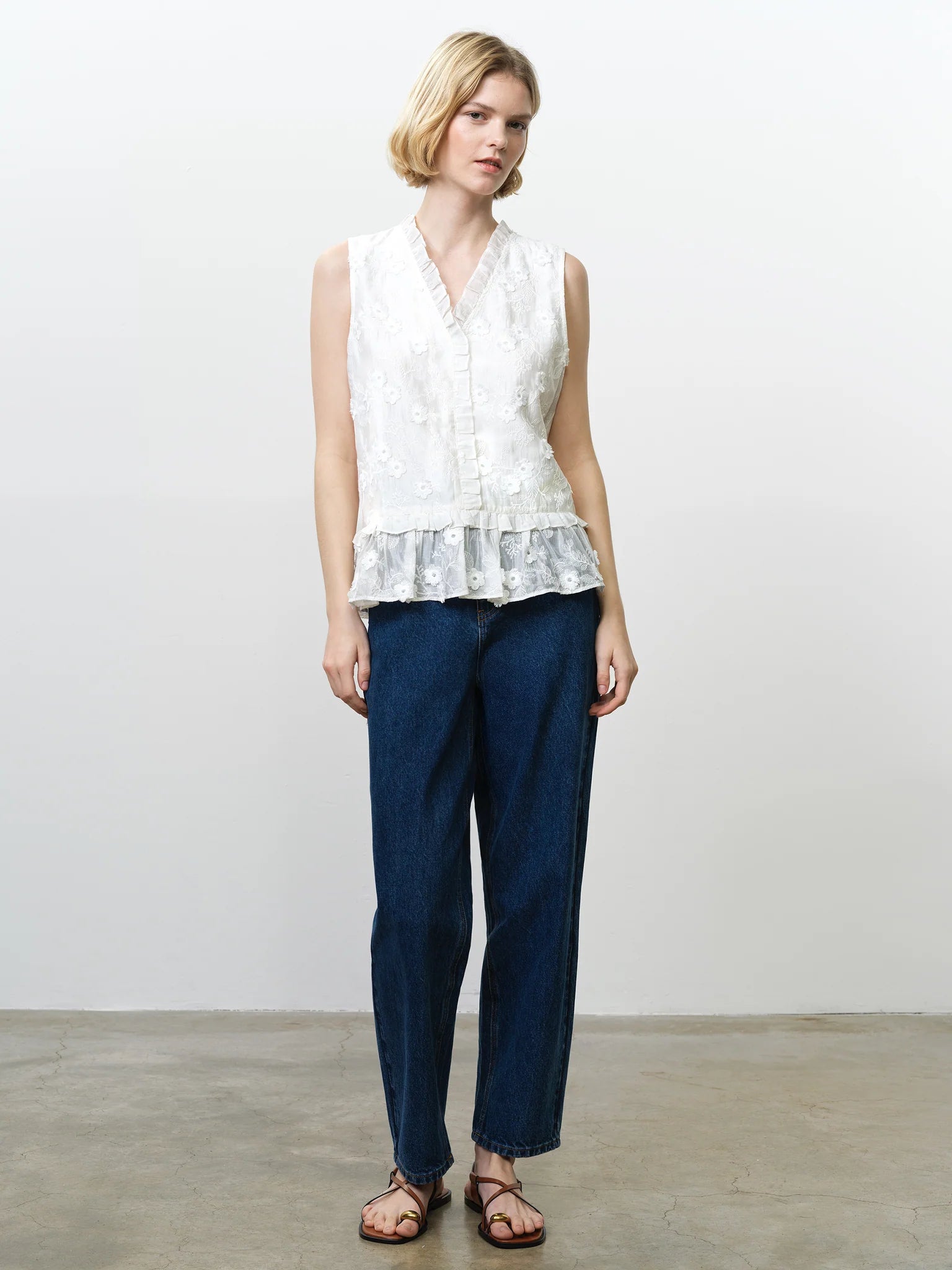 French Connection Vani Peplum Top Linen White