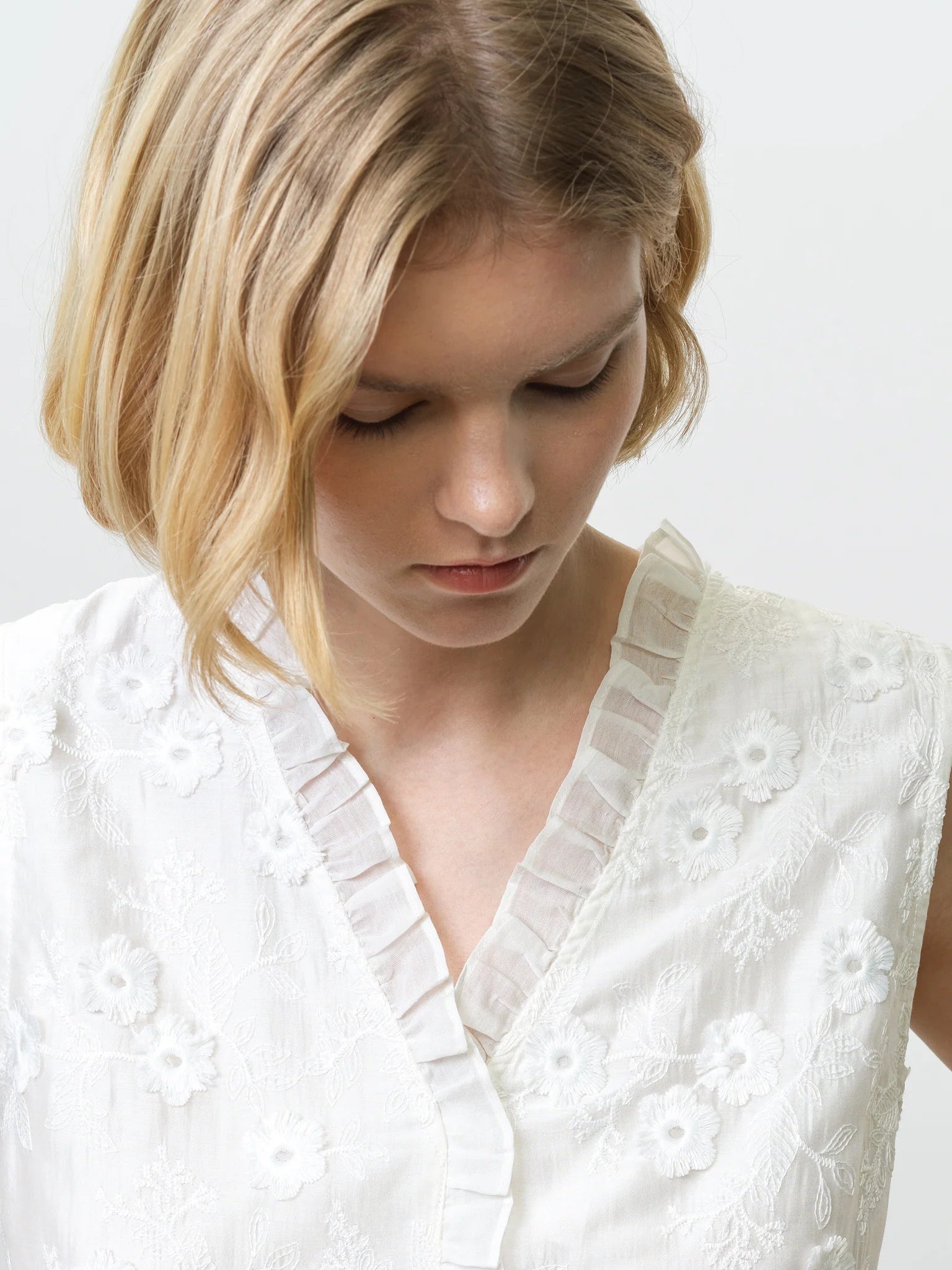French Connection Vani Peplum Top Linen White