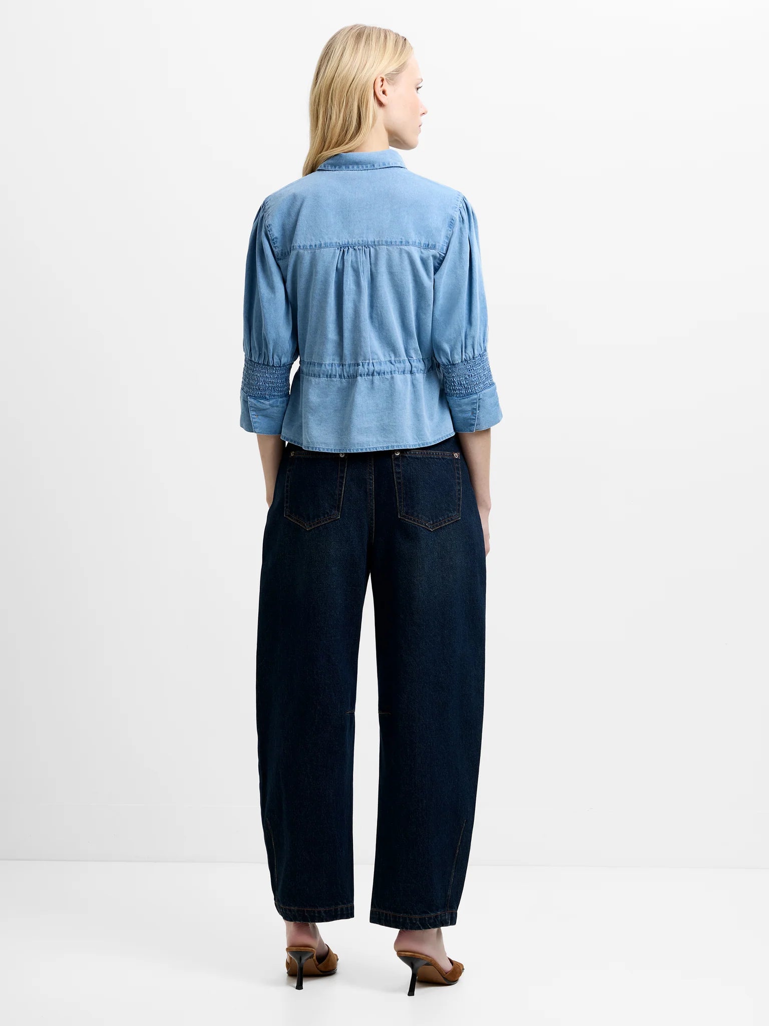 French Connection Zaves Chambray Drawstring Top Light Wash