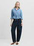 French Connection Zaves Chambray Drawstring Top Light Wash