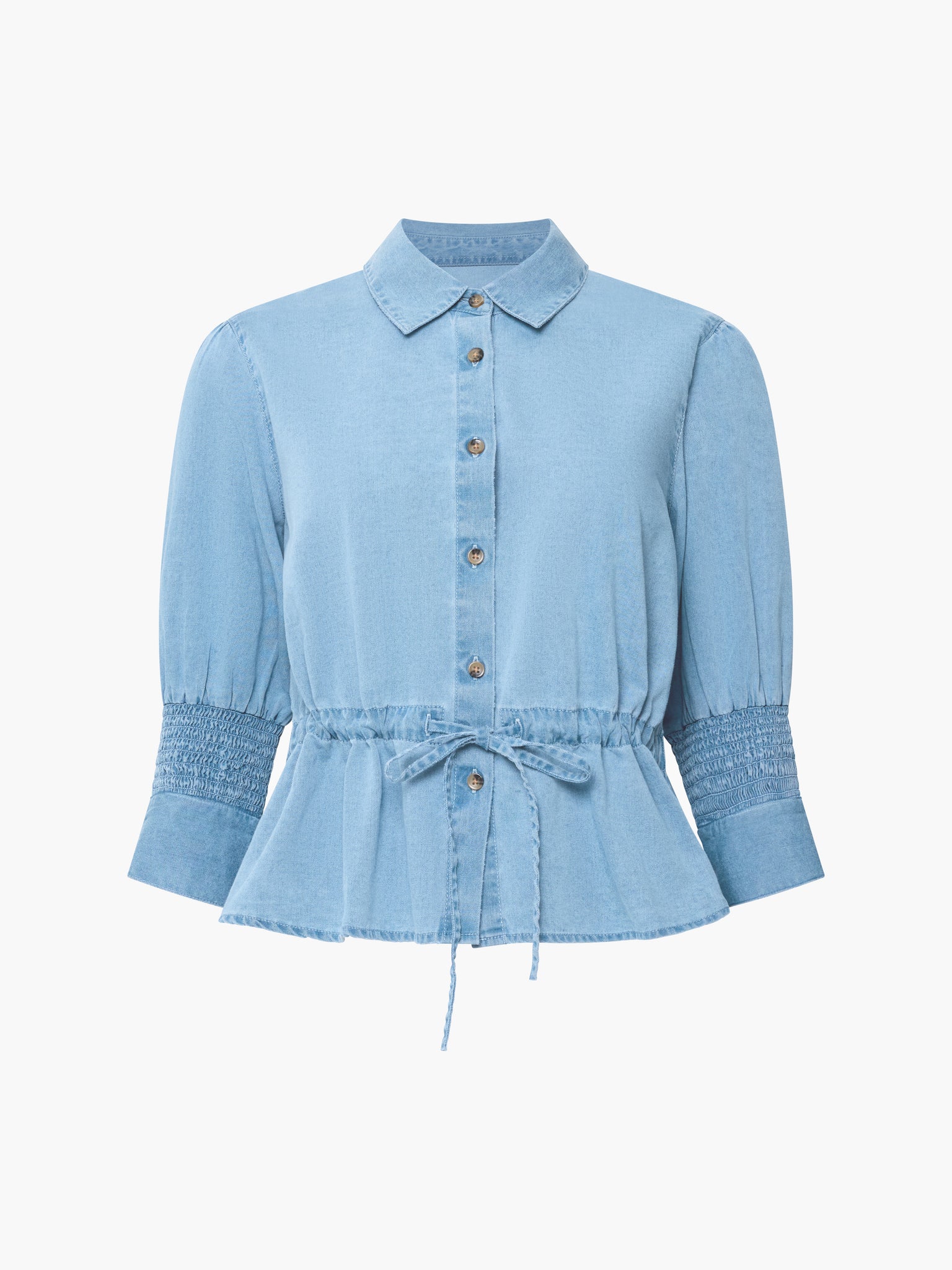 French Connection Zaves Chambray Drawstring Top Light Wash