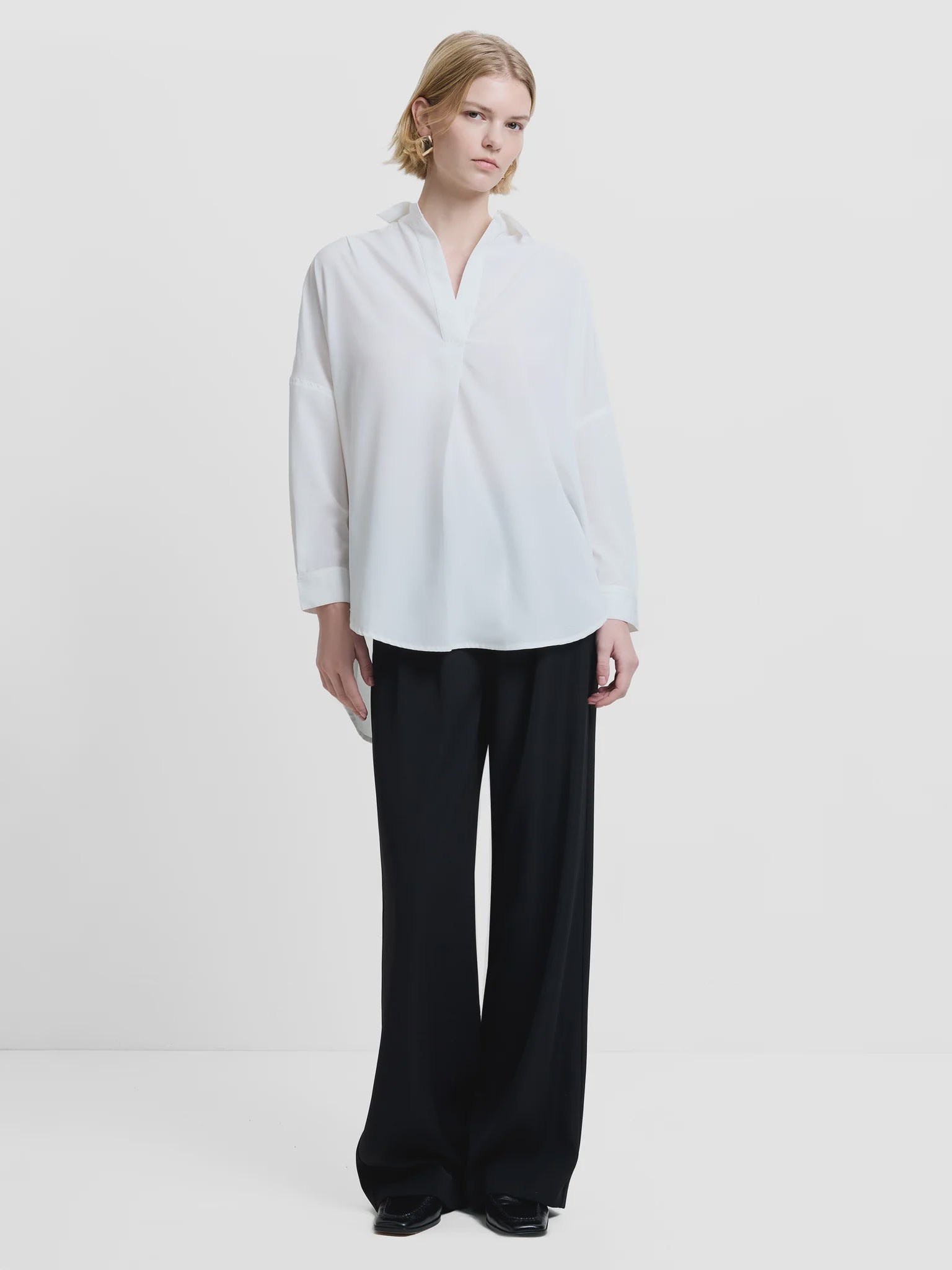 French Connection Rhodes Recycled Crepe Popover Winter White