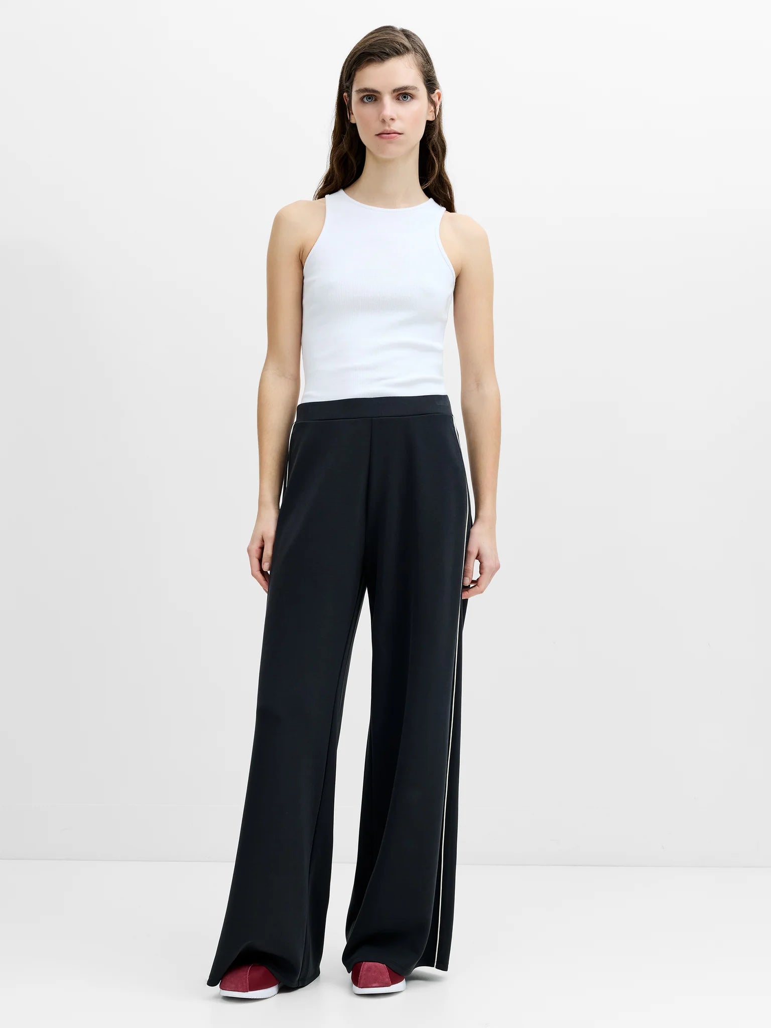 French Connection Wren Side Stripe Wide Leg Jogger Graphite Grey/Porcelain Cream