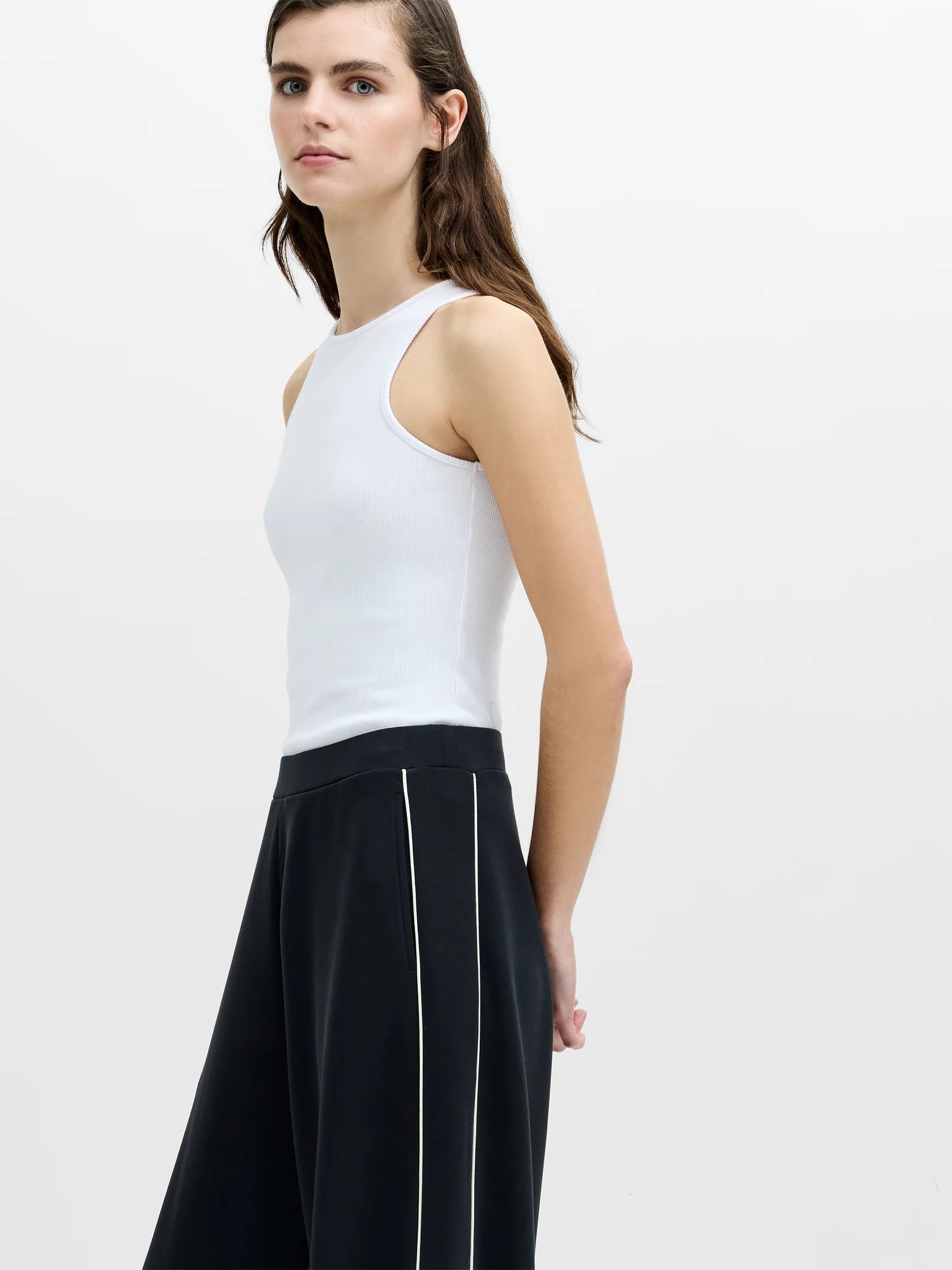French Connection Wren Side Stripe Wide Leg Jogger Graphite Grey/Porcelain Cream
