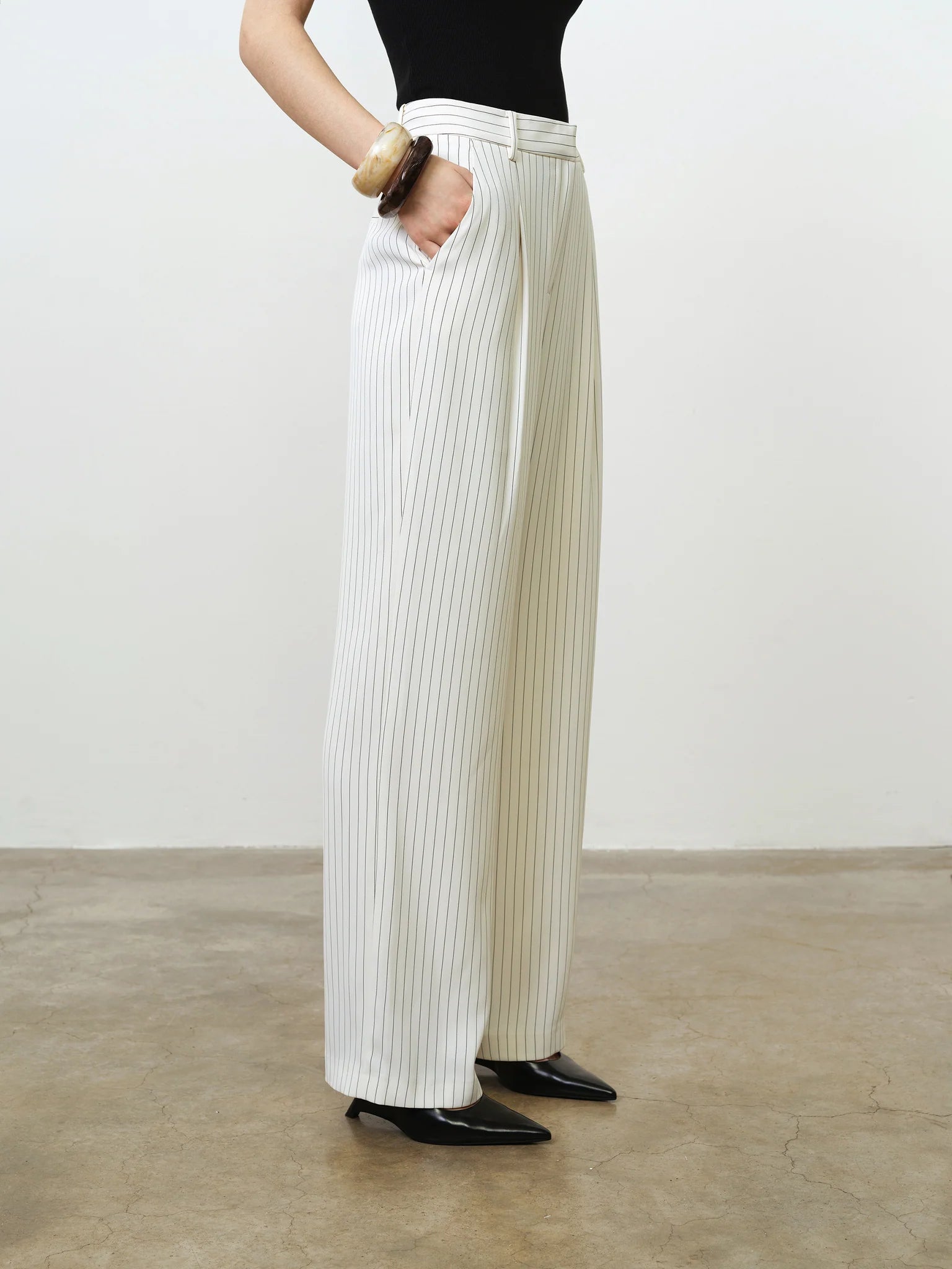 French Connection Vinnie Pinstripe Trouser Porcelain Cream-Black