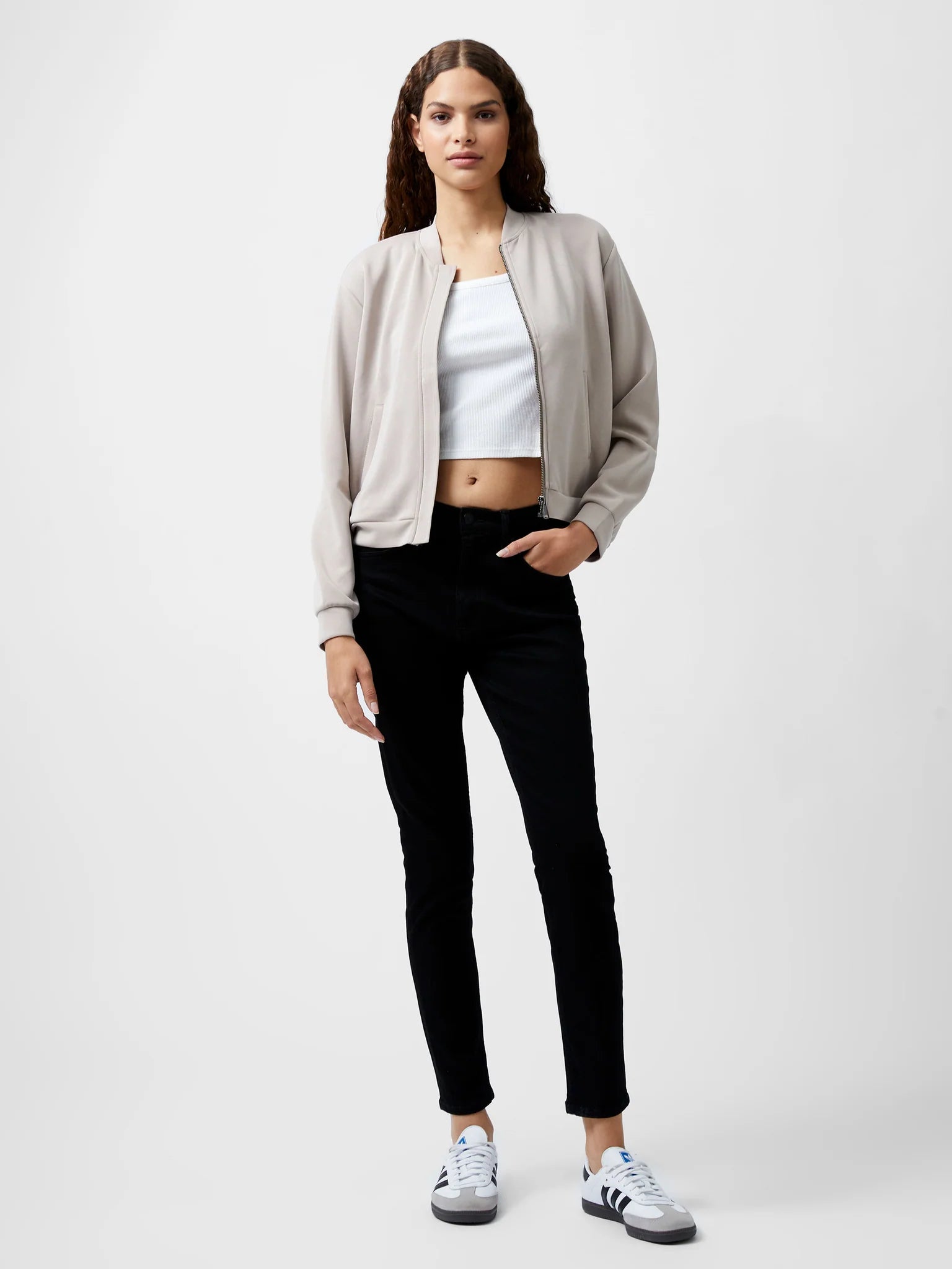 French Connection Wren L/S Zip Through Bomber Washed Macchiato