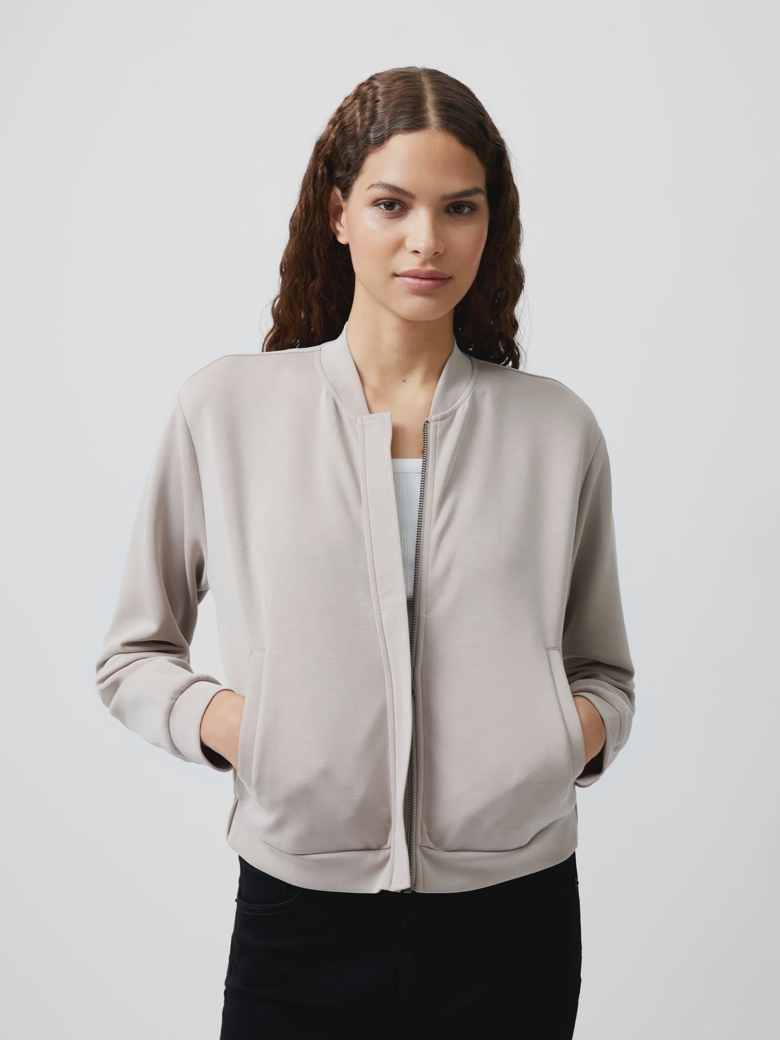 French Connection Wren L/S Zip Through Bomber Washed Macchiato