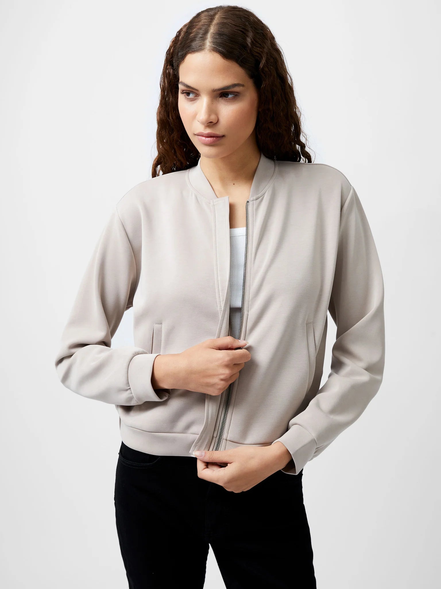 French Connection Wren L/S Zip Through Bomber Washed Macchiato