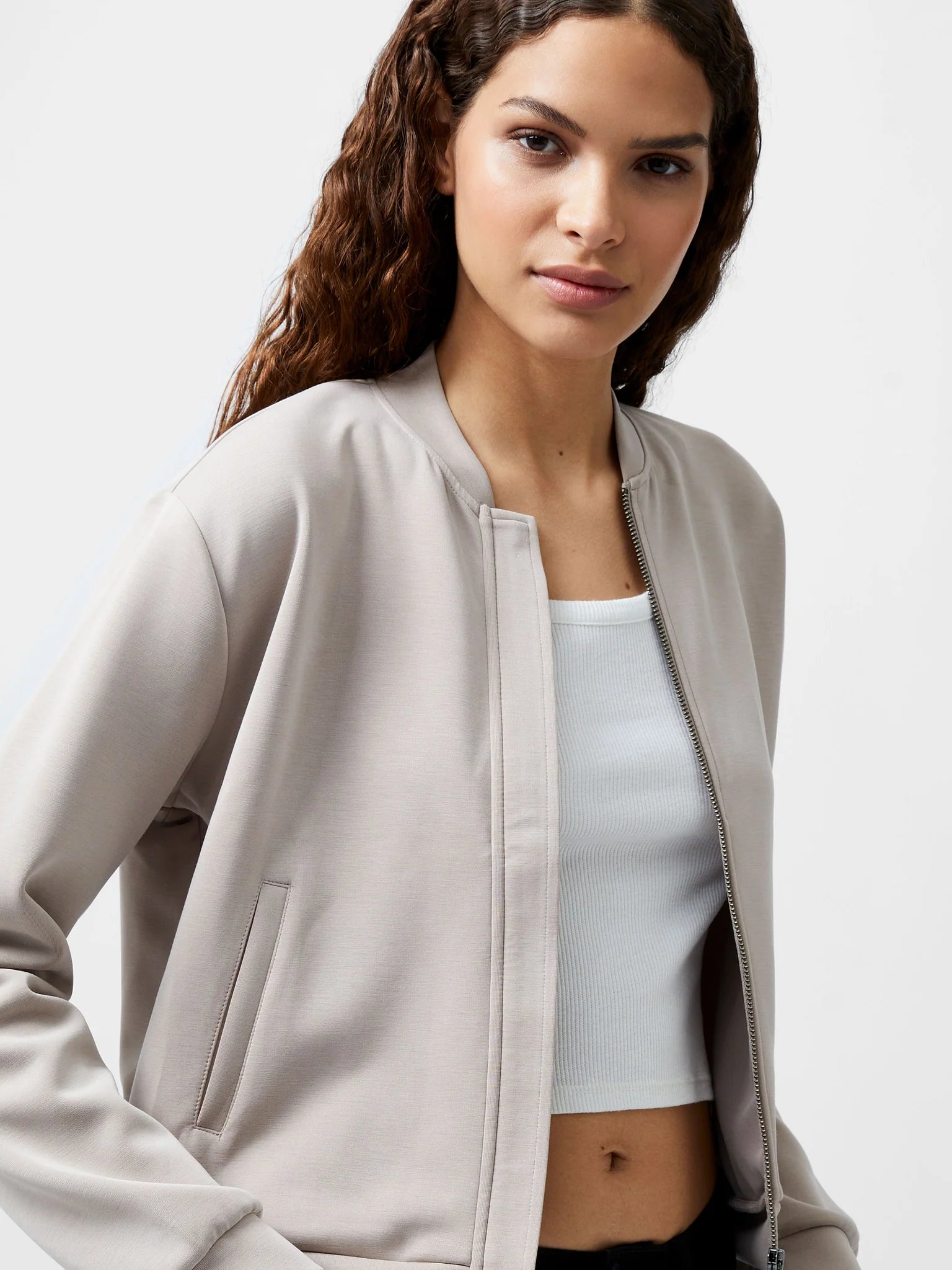 French Connection Wren L/S Zip Through Bomber Washed Macchiato
