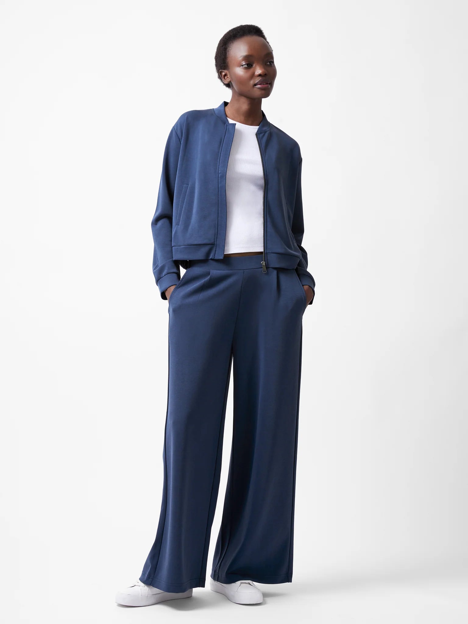 French Connection Wren Zip Through Bomber Jacket Midnight Blue