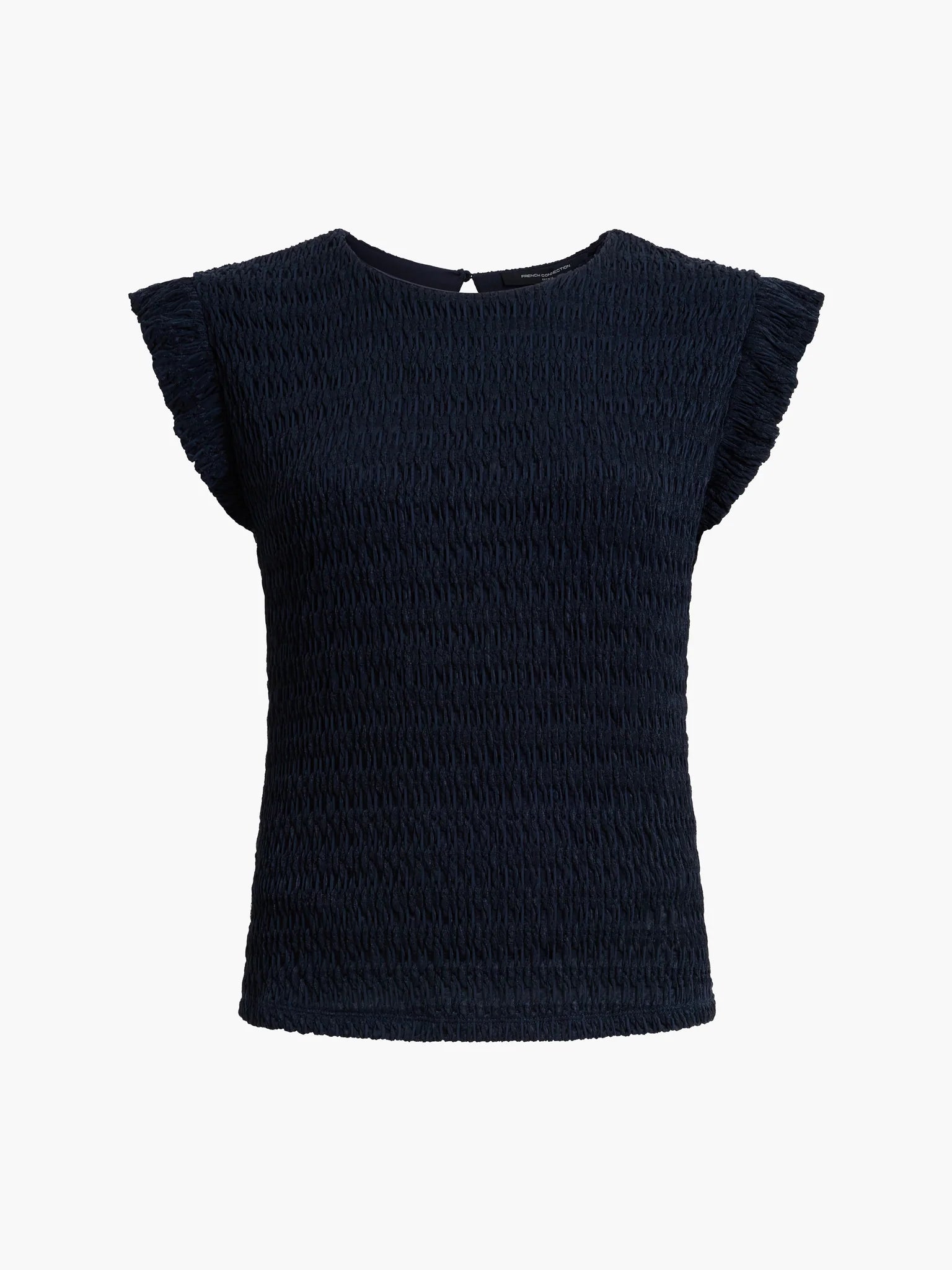 French Connection Zinnia Textured Striped Frill Sleeve Top New Navy
