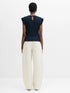 French Connection Zinnia Textured Striped Frill Sleeve Top New Navy