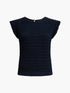 French Connection Zinnia Textured Striped Frill Sleeve Top New Navy
