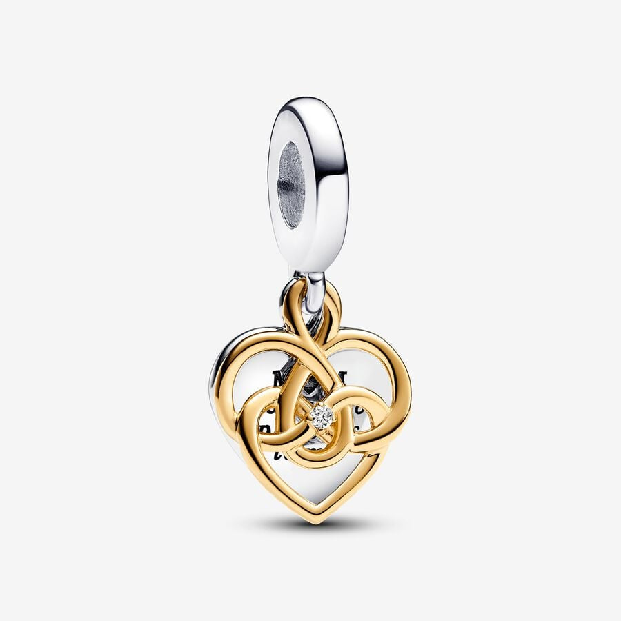 Pandora Gold Plated Lab-grown Diamond Engravable Mum Double Dangle Charm