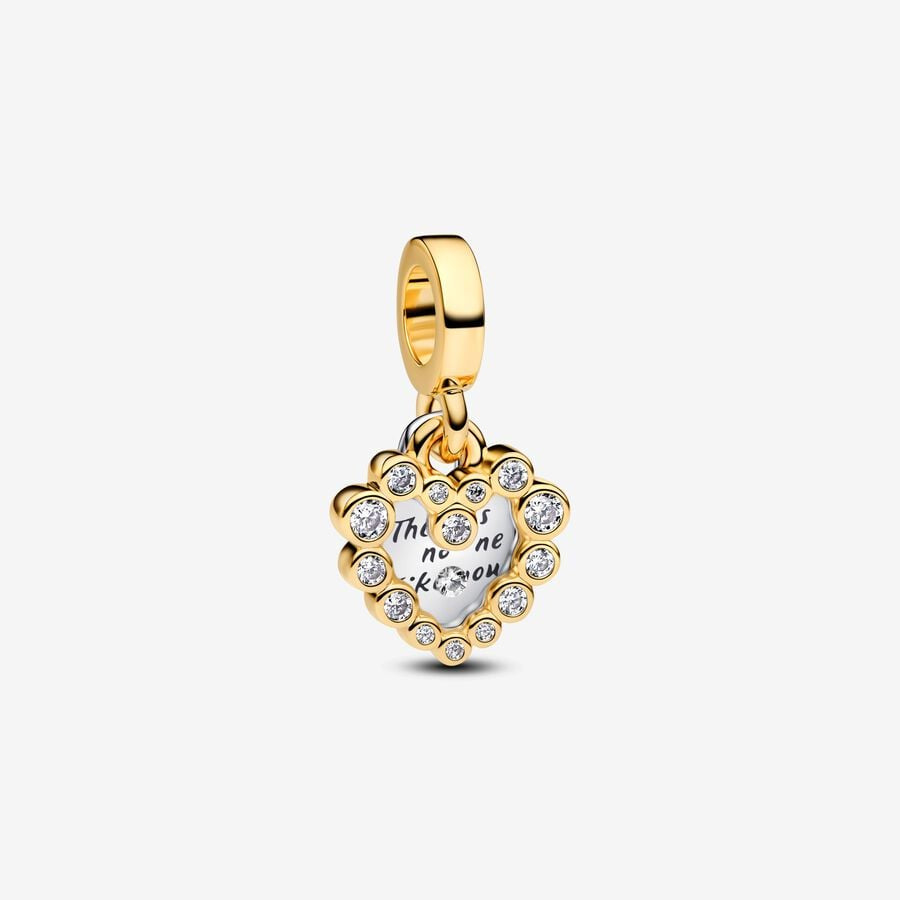 Pandora 14ct Gold Plated Sparkling Heart Double Dangle Charm