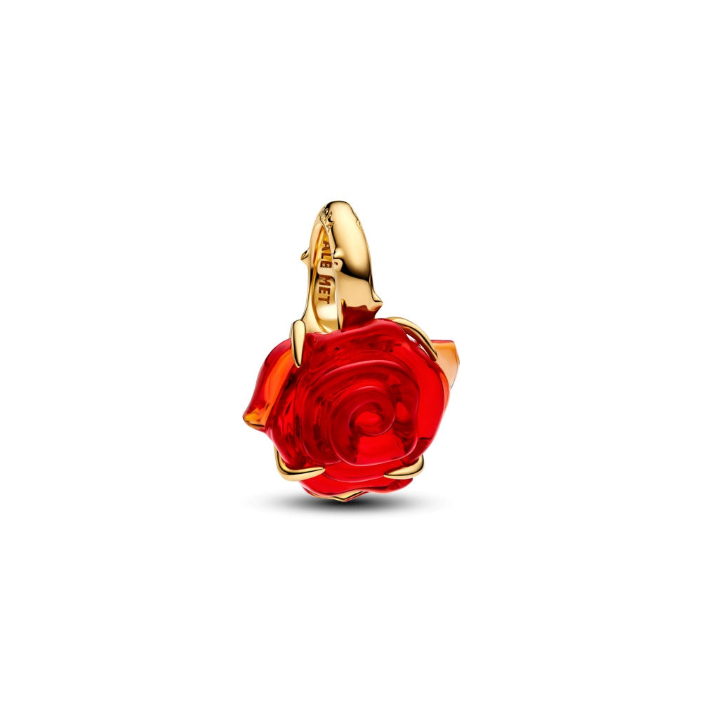 Pandora Disney Beauty & the Beast Red Murano Rose Dangle Charm