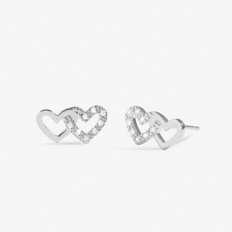 Joma Mini Charms Pavé Linked Hearts Silver Earrings