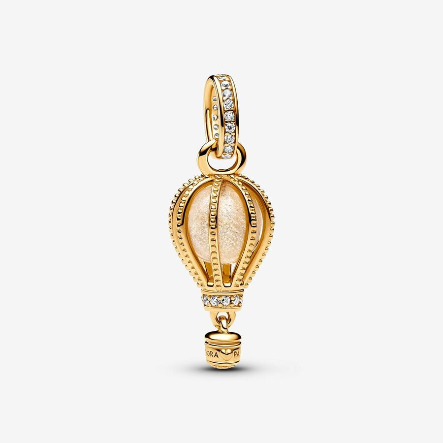 Pandora Gold Plated Sparkling Clear Hot Air Balloon Dangle Charm