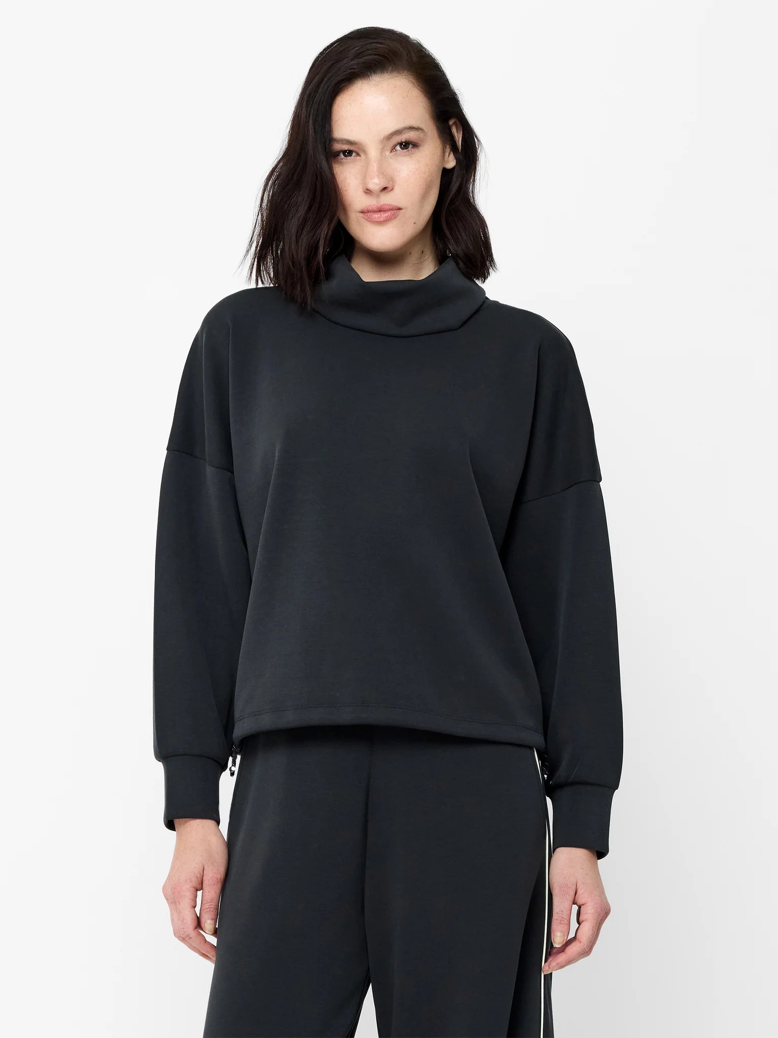 French Connection Wren Draped Funnel Neck Toggle Waist Sweatshirt Graphite Grey
