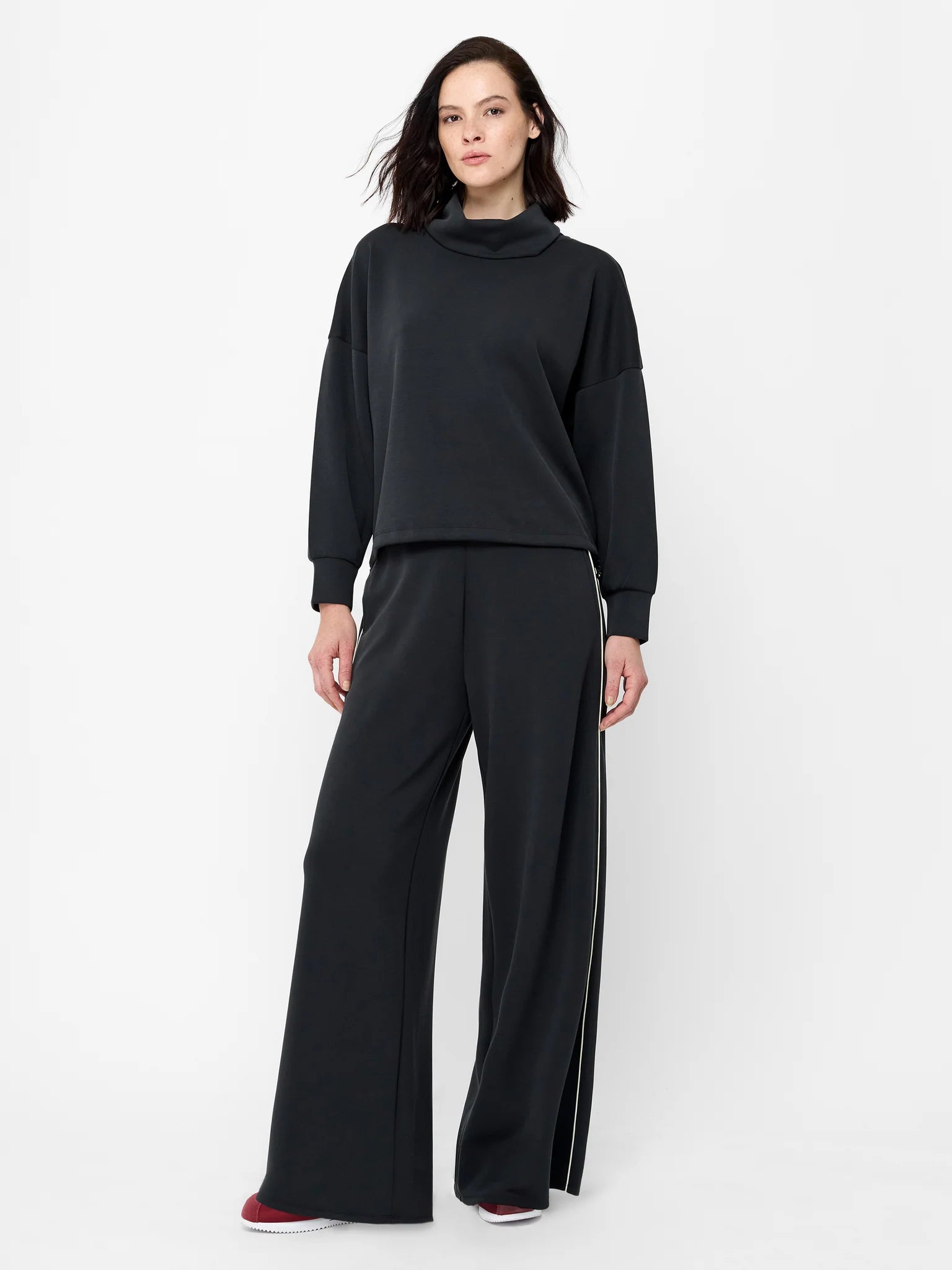 French Connection Wren Draped Funnel Neck Toggle Waist Sweatshirt Graphite Grey
