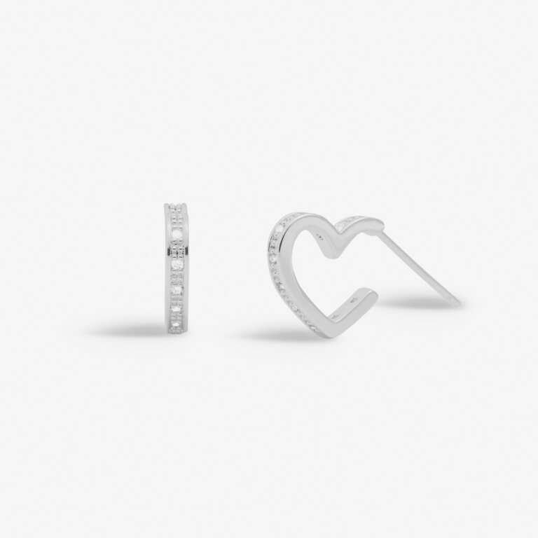 Joma Style Stories Pavé Edge Heart Silver Hoop Earrings