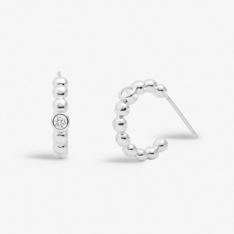 Joma Style Stories Beaded CZ Silver Hoop Earrings