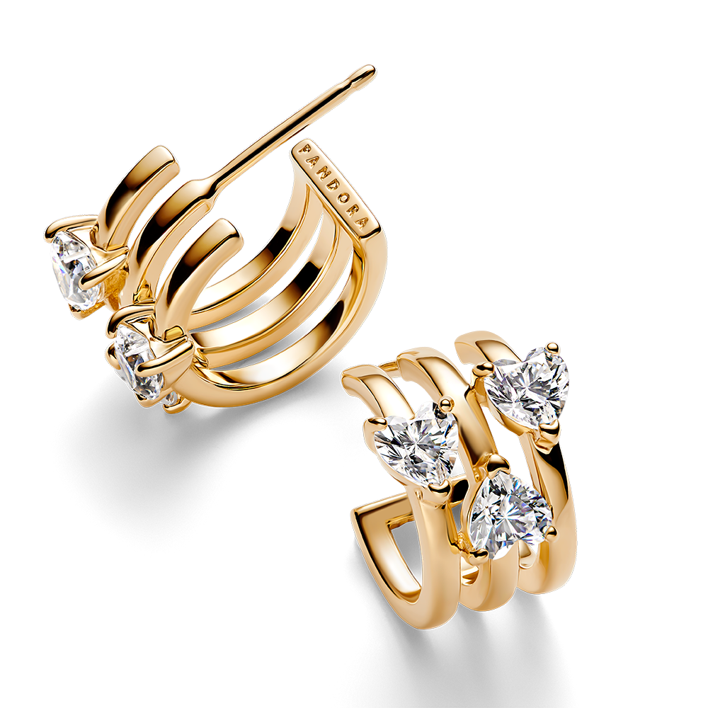 Pandora Gold Plated Triple Heart Hoops