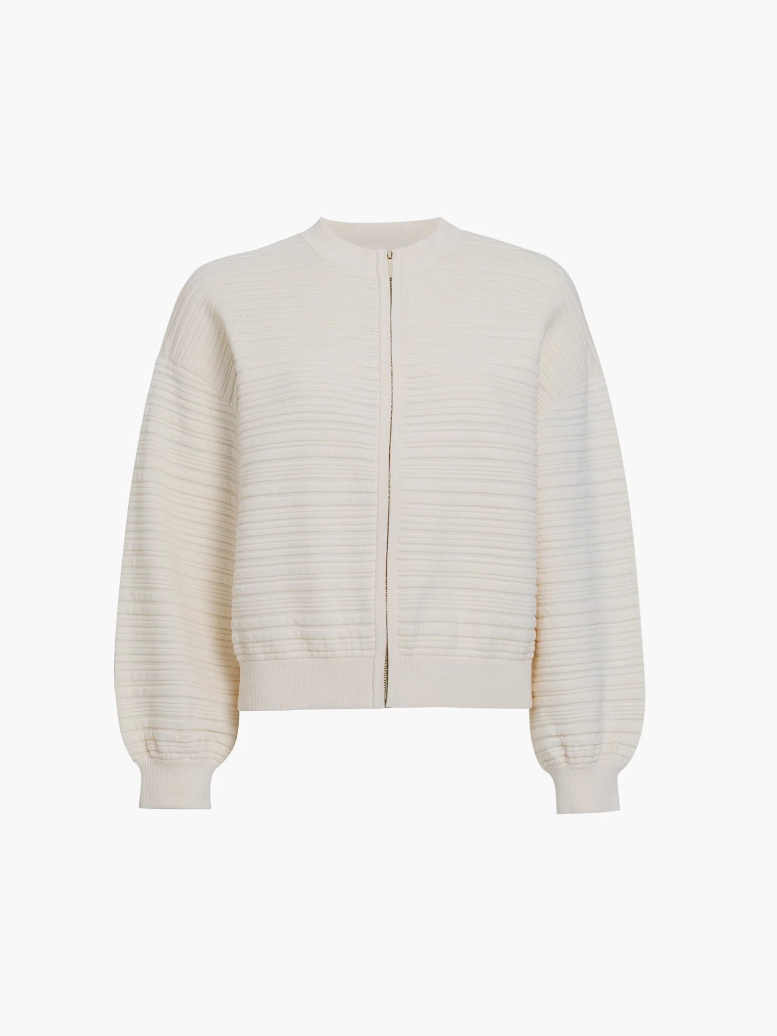 French Connection Mayim Ribbed Knit Zip Cardigan Porcelain Cream