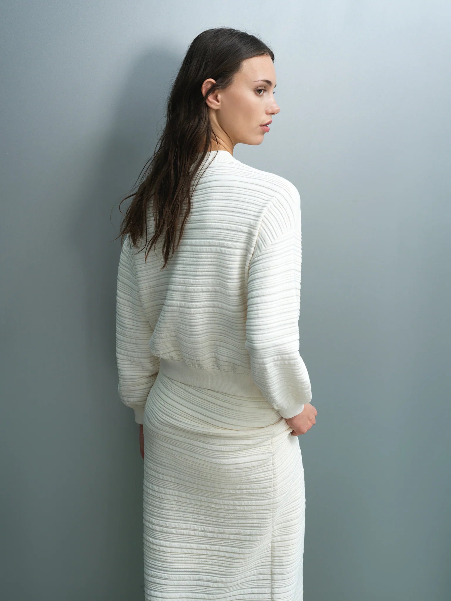 French Connection Mayim Ribbed Knit Zip Cardigan Porcelain Cream